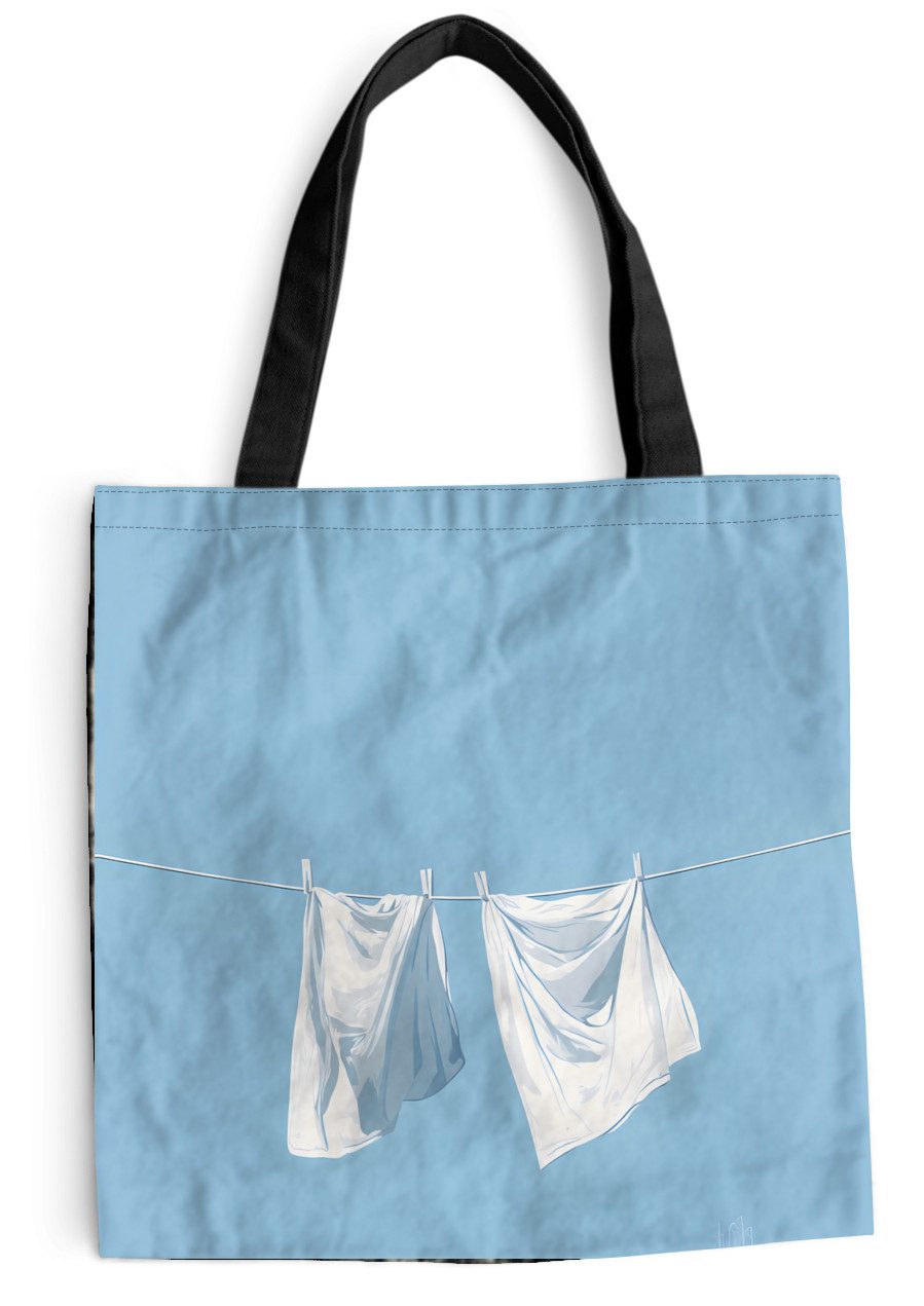 MuchoWow Shopper Laken - Wäscheleine - Blau - Minimalistisch, Handtasche, Damen und Herren, Schultertasche, Umhängetasche, Tote Bag