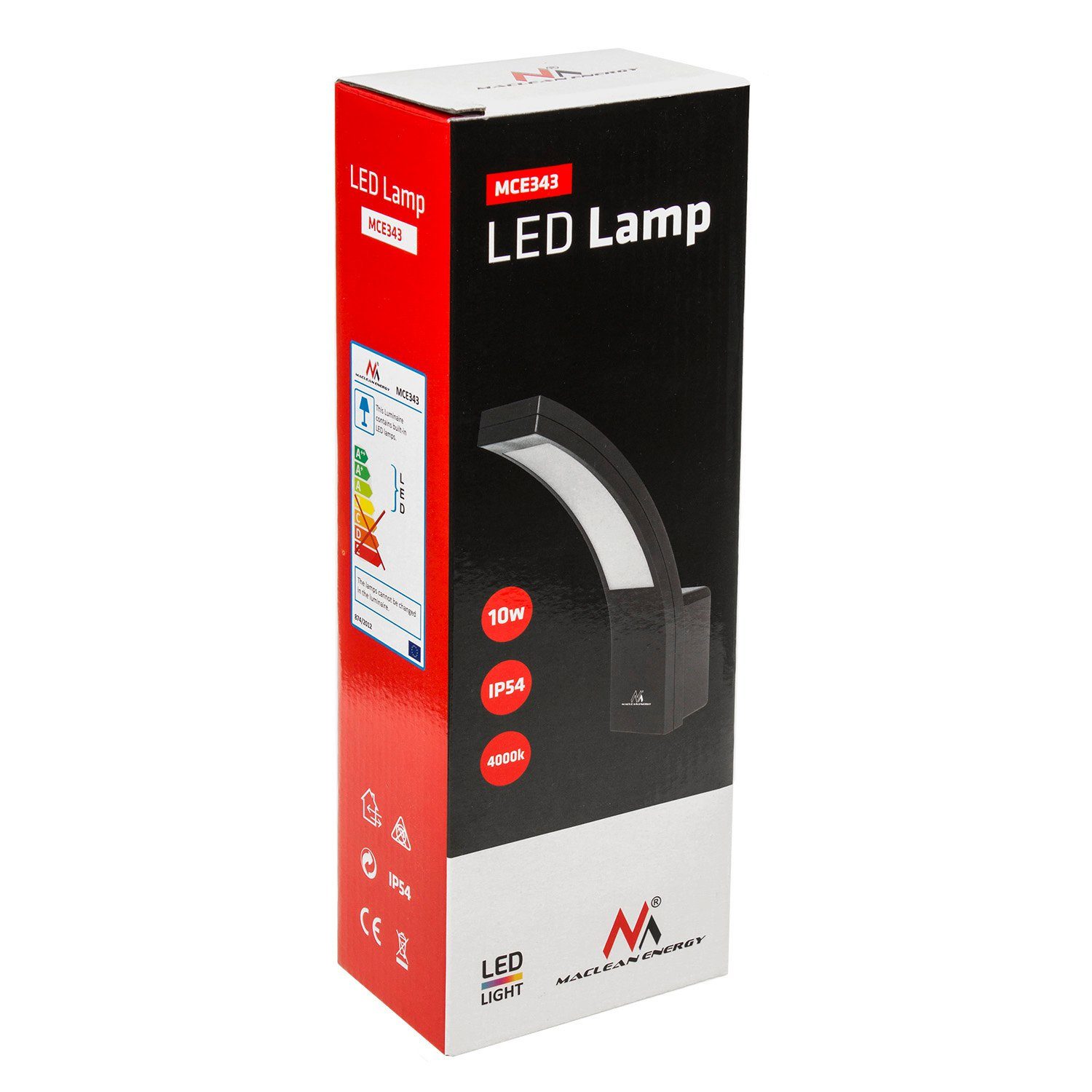 Neutralweiß LED-Lampe Fassadenlampe 10W LED Maclean Außenwandleuchte MCE343, Außen-Wandleuchte IP54 Neutralweiß, Schwarz