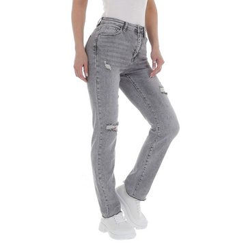 Ital-Design Straight-Jeans Damen Freizeit Destroyed-Look Stretch High Waist Jeans in Grau