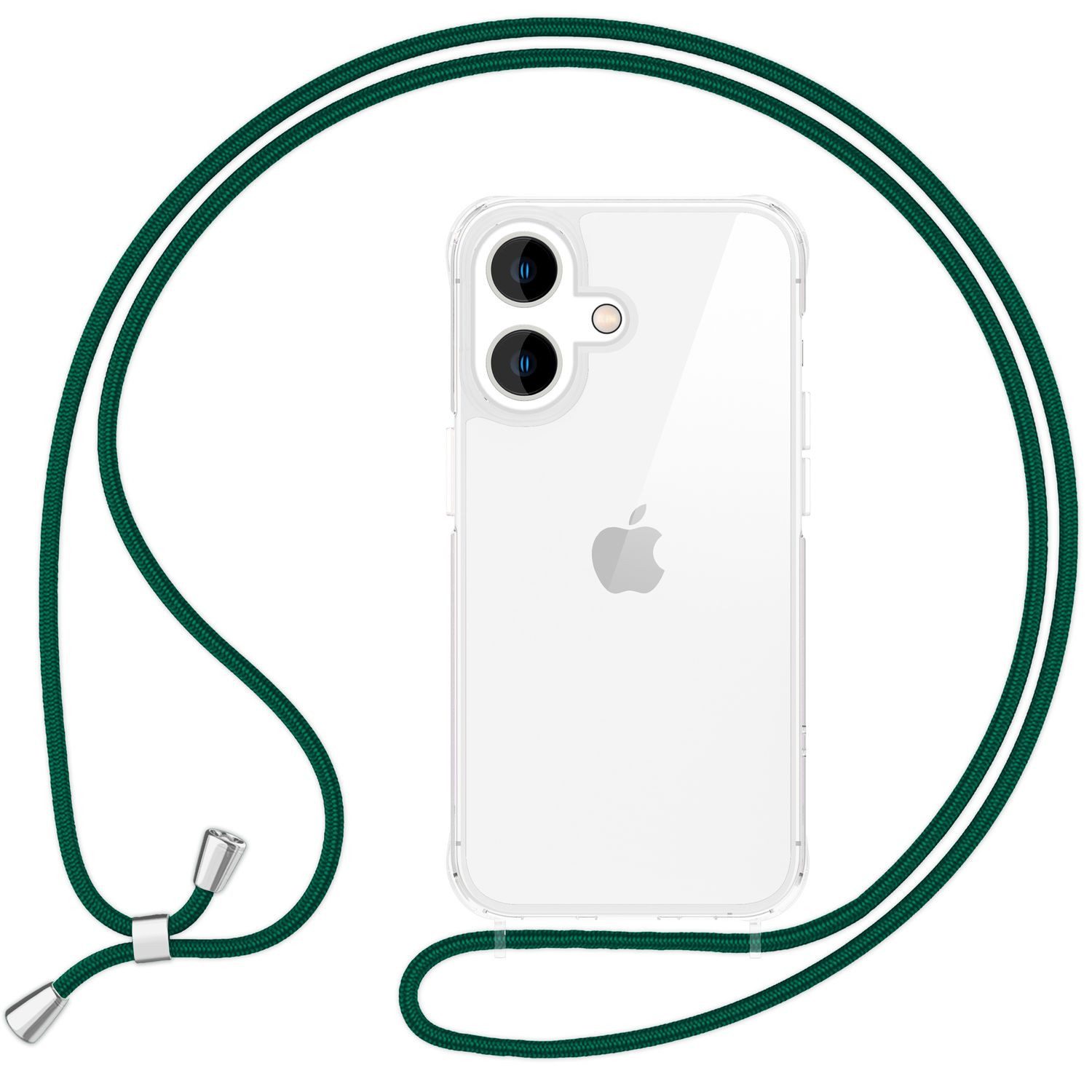 Nalia Handykette Apple iPhone 16 15,5 cm (6,1 Zoll), Klare Hülle mit Band zum Umhängen / Crossbody Transparent Case & Kette