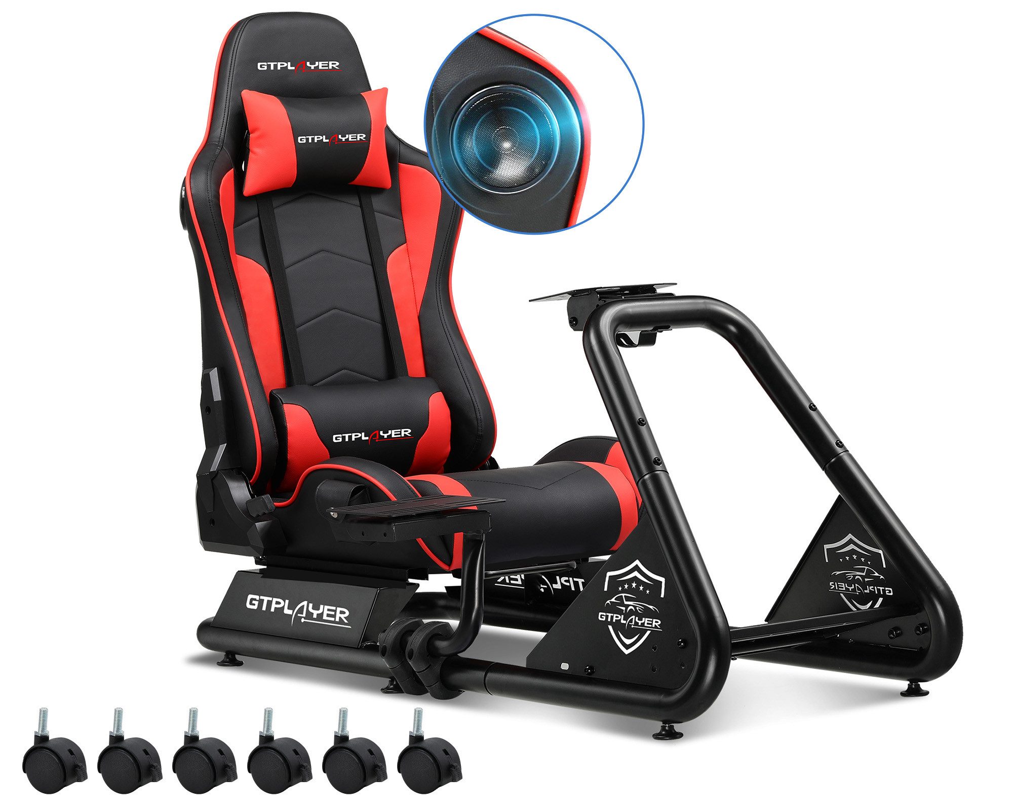 GTPLAYER Simulator Cockpit, sim racing cockpit racing wheel stand Controller (mit Bluetooth-Lautsprecher und Pedalablage)