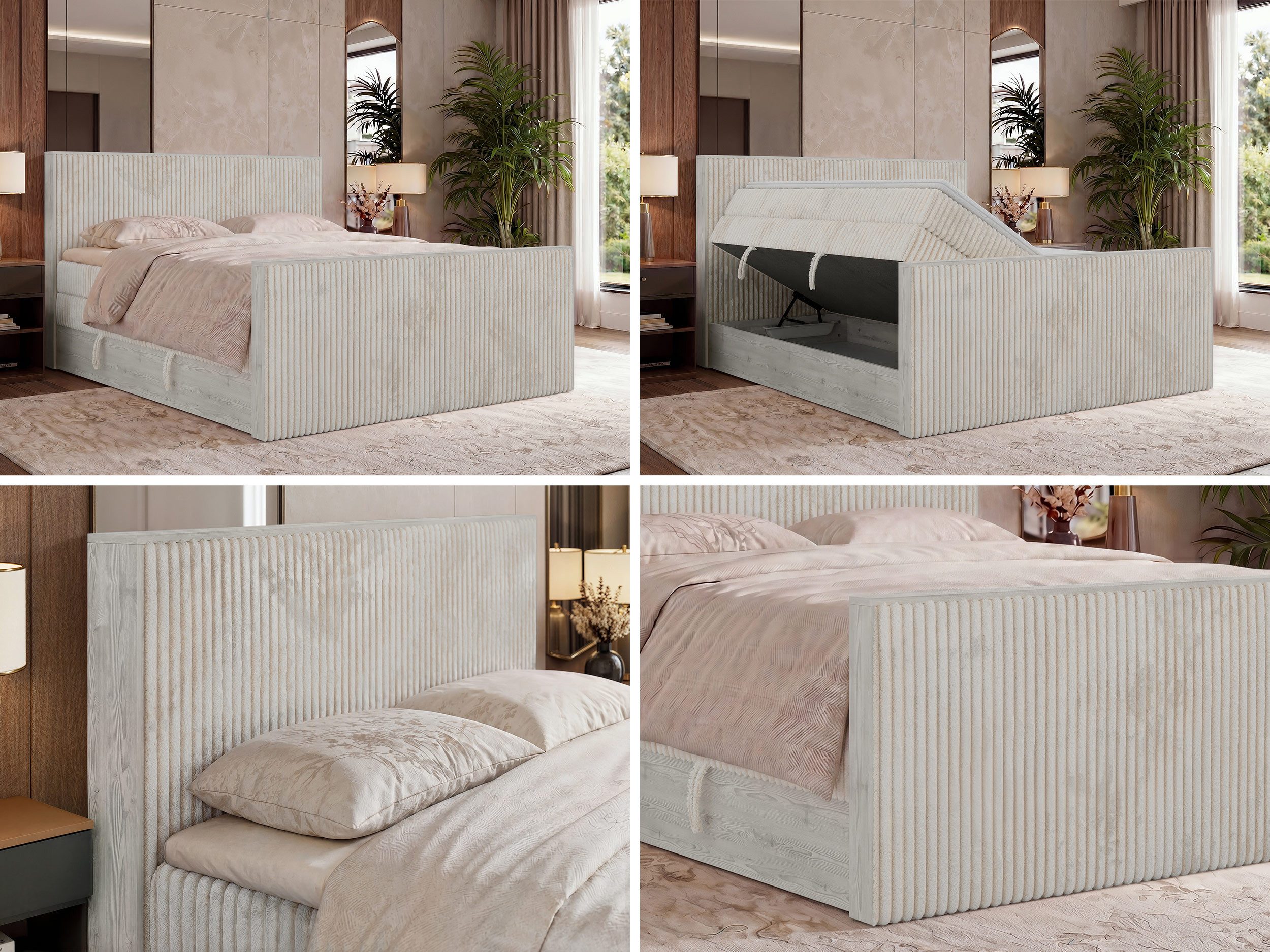 MKS MÖBEL Boxspringbett NORDIC KING DUO (Packung, Set, Bettkästen, Topper T25/Visco, H3/H4, 140-200x200 cm), Doppelbett, Multipocket-Matratzen, Boxspringbett, Kopfteil, Fußteil