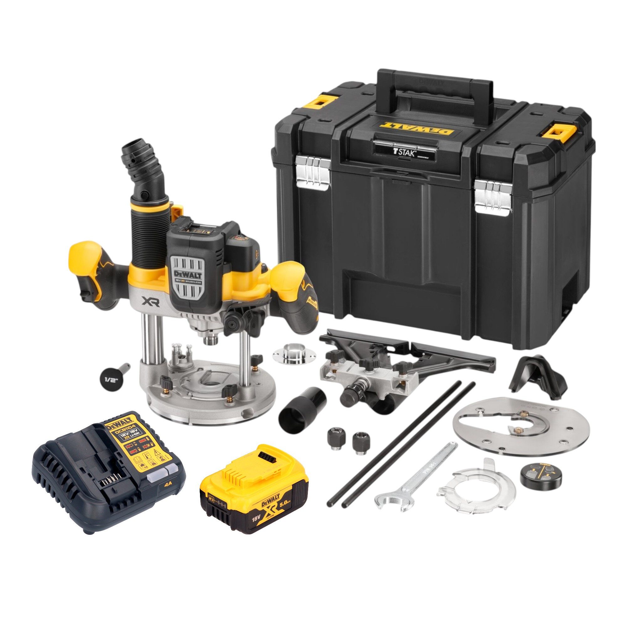 DeWalt Oberfräse DCW 620 P1T 18 V 12 mm + 1x Akku 5,0 Ah + Ladegerät + TSTAK