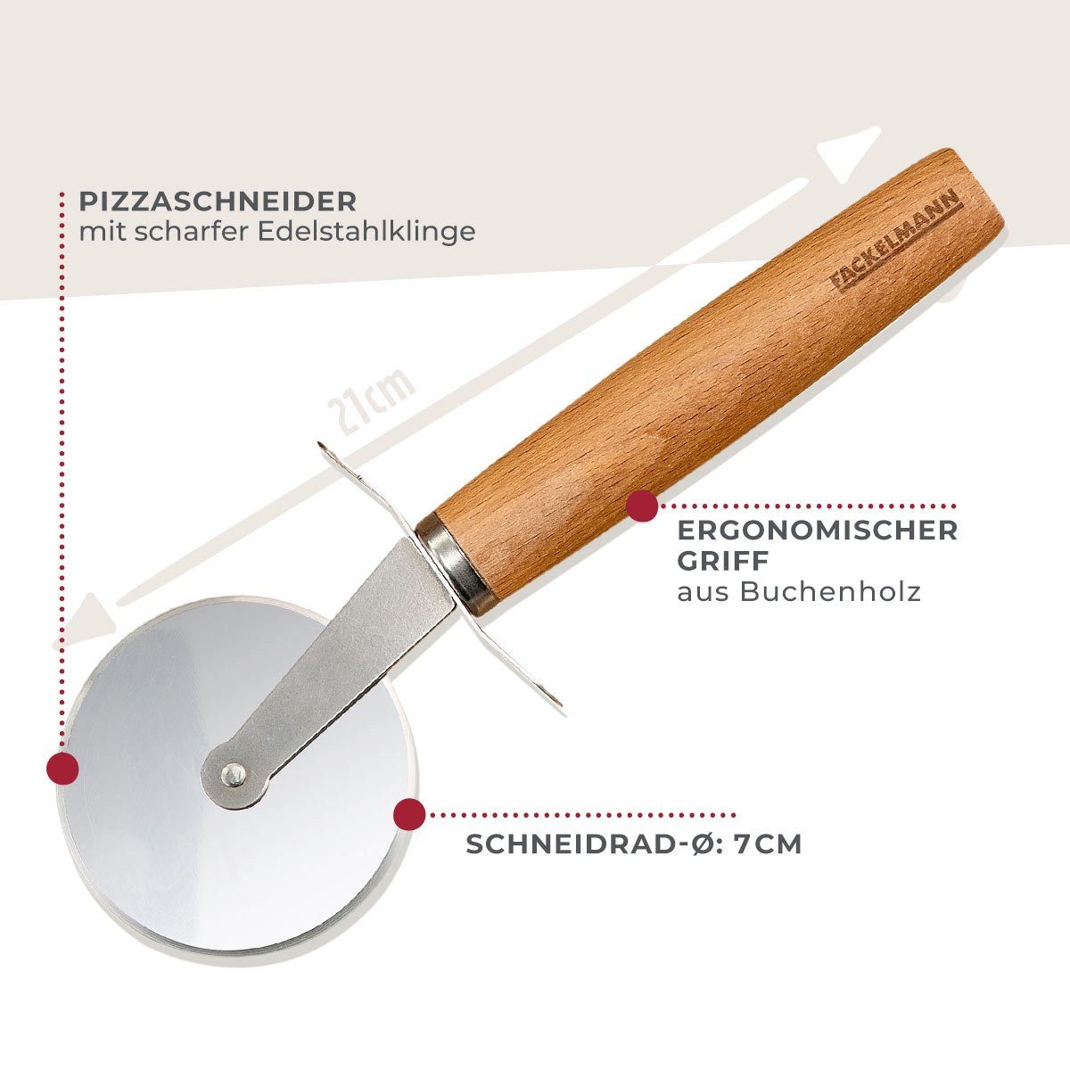 FACKELMANN Pizzaschneider Pizza Cutter, Teigrad, Flammkuchen Schneider