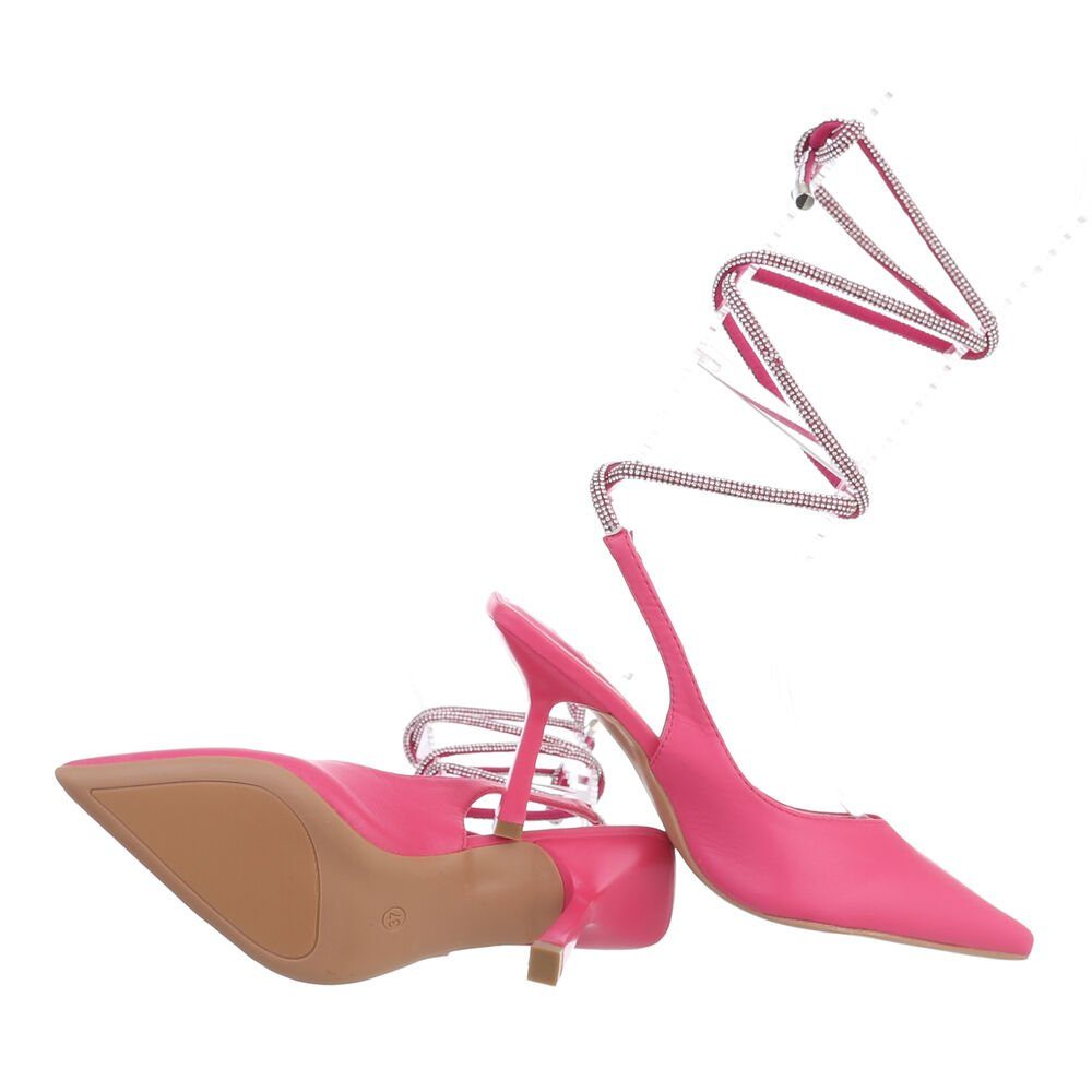 Ital-Design Damen Abendschuhe Elegant Schnürpumps in Pumps High Heel Pink Pfennig-/Stilettoabsatz