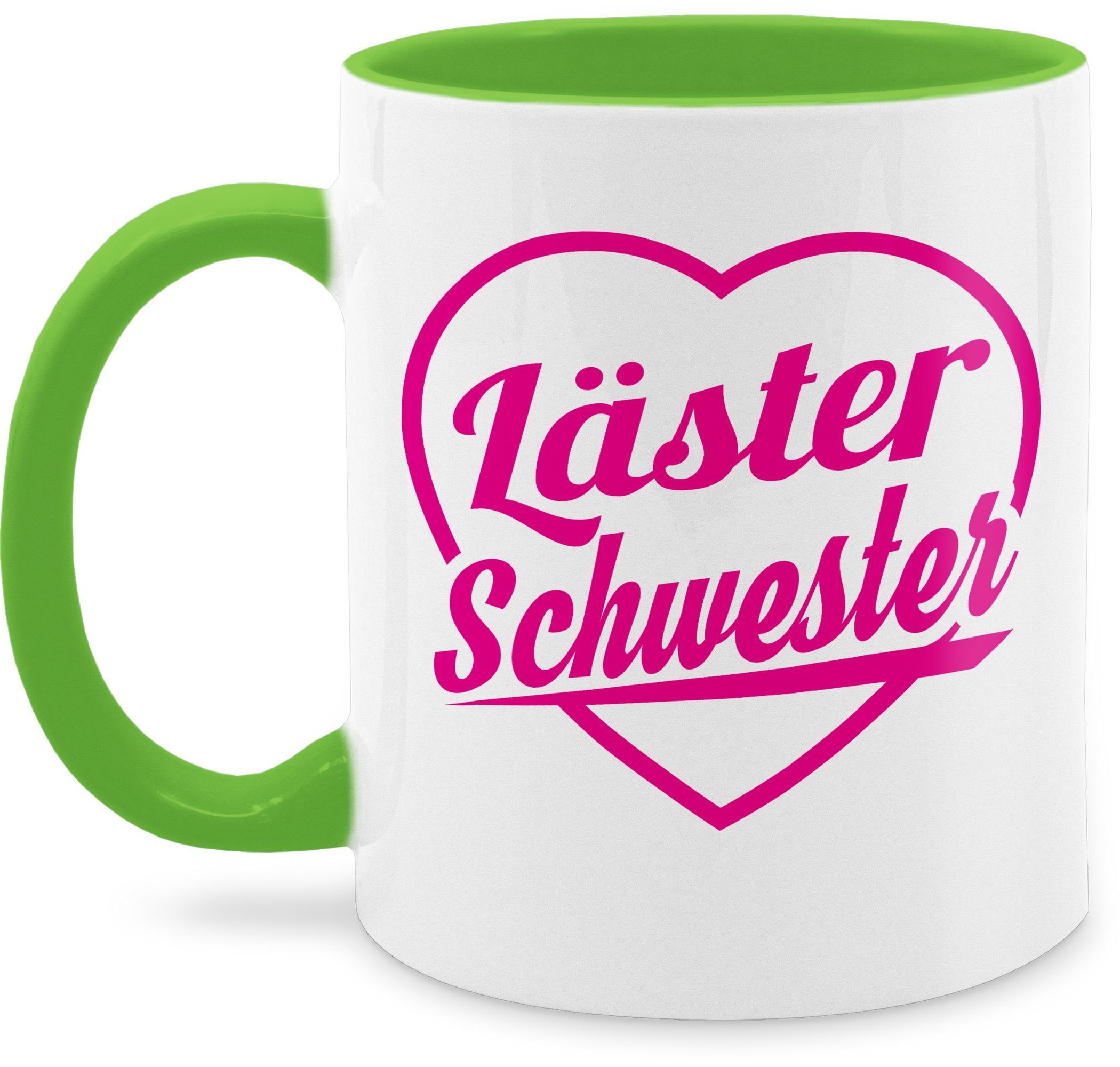 Shirtracer Tasse Läster Schwester - fuchsia, Keramik, Kaffeetasse Schwester & Bruder 3 Hellgrün