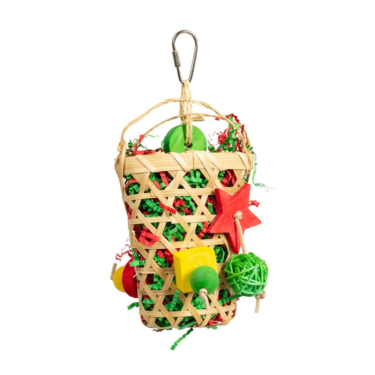 Happy Bird Vogelspielplatz Vogelspielzeug Bamboo Shred-Basket, Hängespielzeug für kleine Papageien und Sittiche, ca. 21 x 11 x 5 cm von Happy Bird