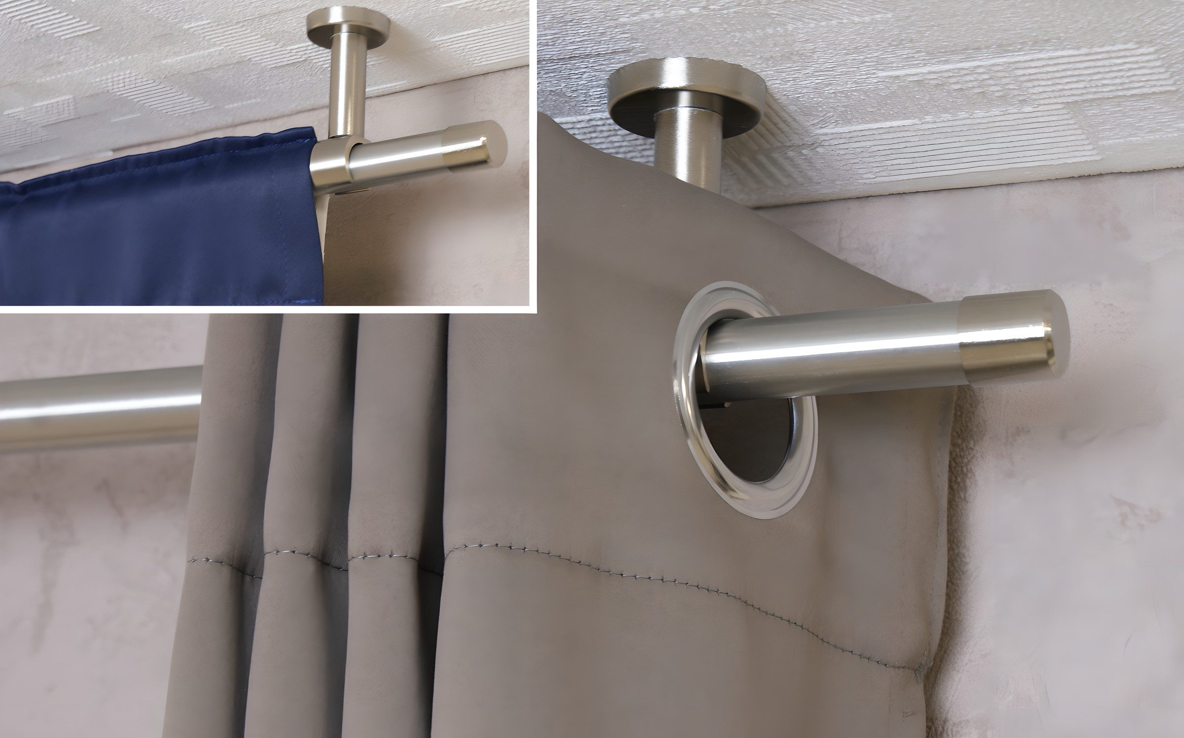 iso-design Gardinenstange Set zur Montage an der Decke mit 20 mm Durchmesser 1-läufig, Ø 20 mm, 1-läufig, Deckenmontage, geschraubt, Aluminium, Variabler Deckenabstand