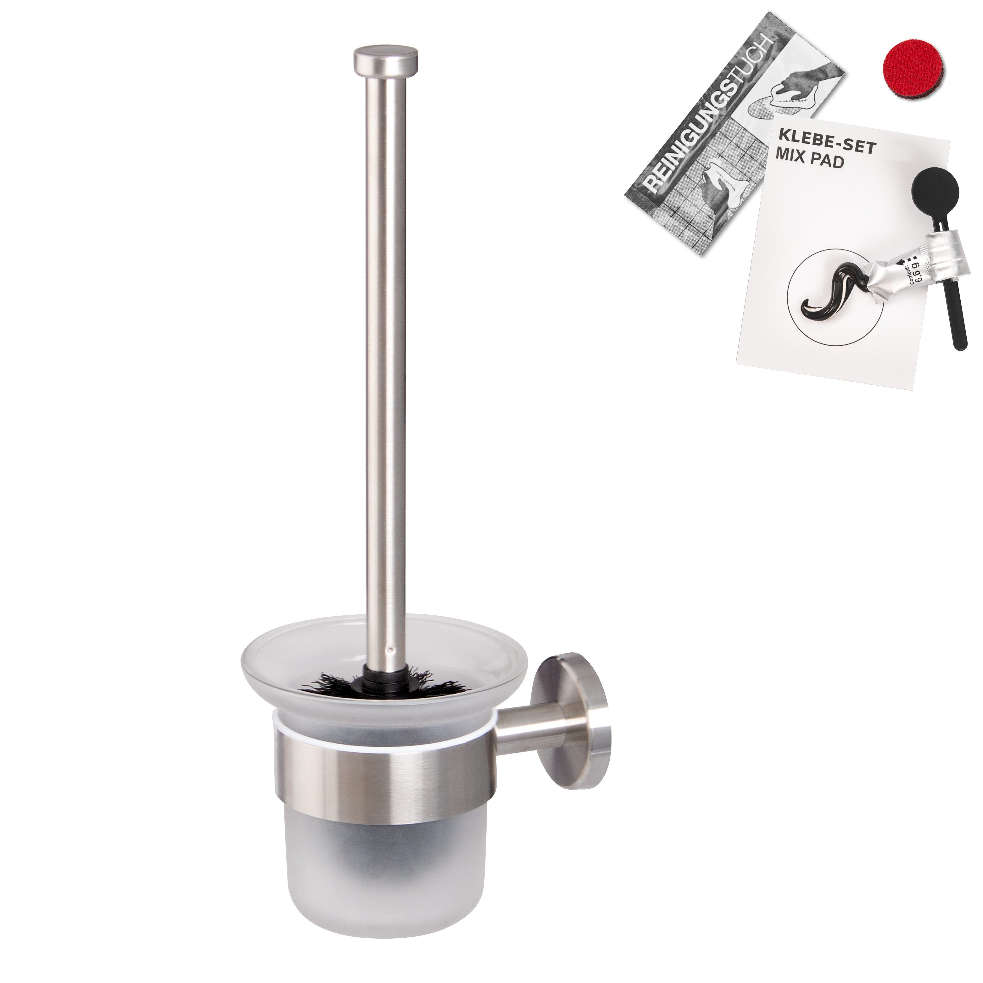 bremermann WC-Reinigungsbürste Bad-Serie PIAZZA - inkl. Klebeset aus Glas & Edelstahl, matt