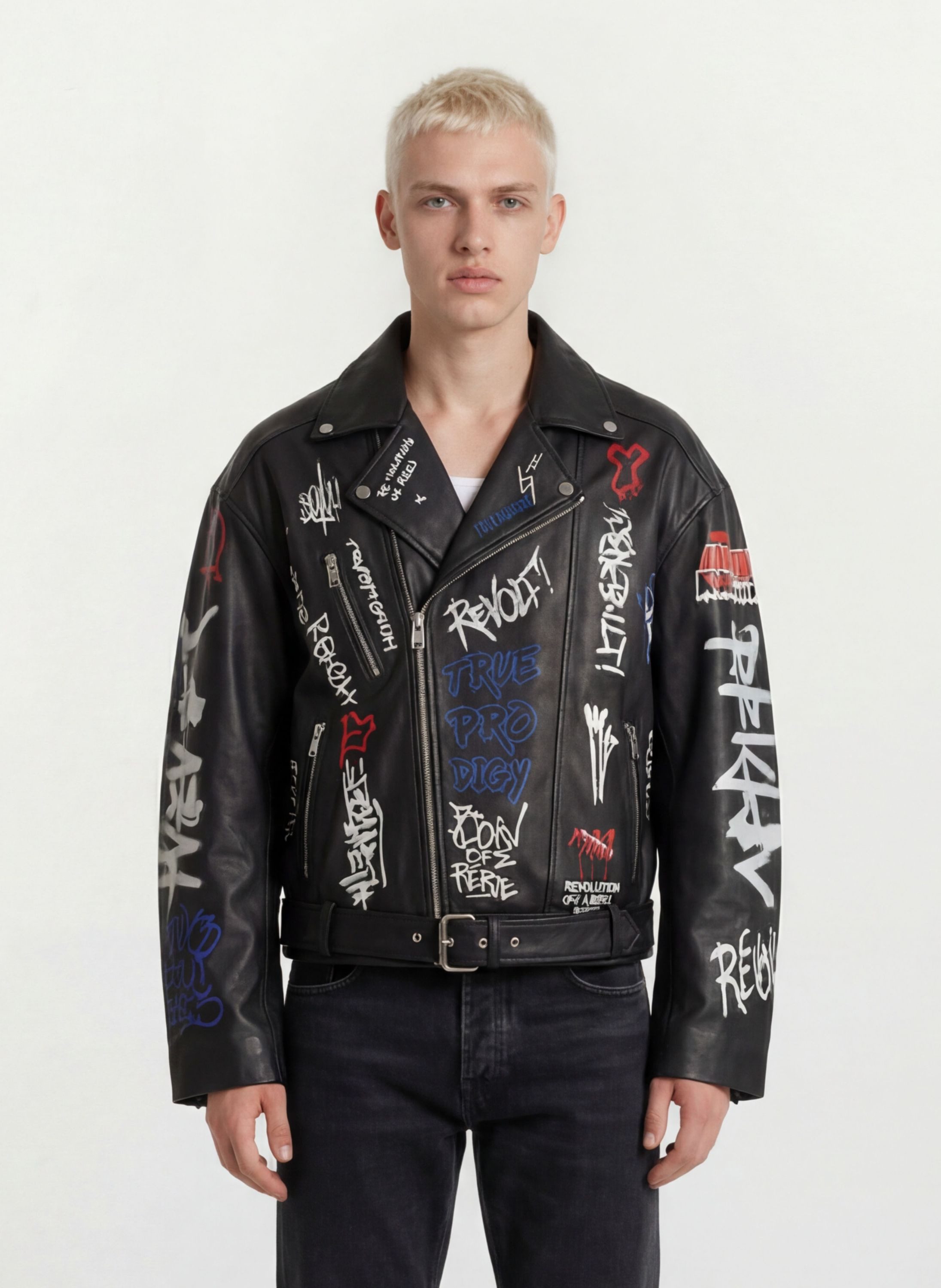 trueprodigy Lederjacke Danis Auffälliger Graffiti Print günstig online kaufen