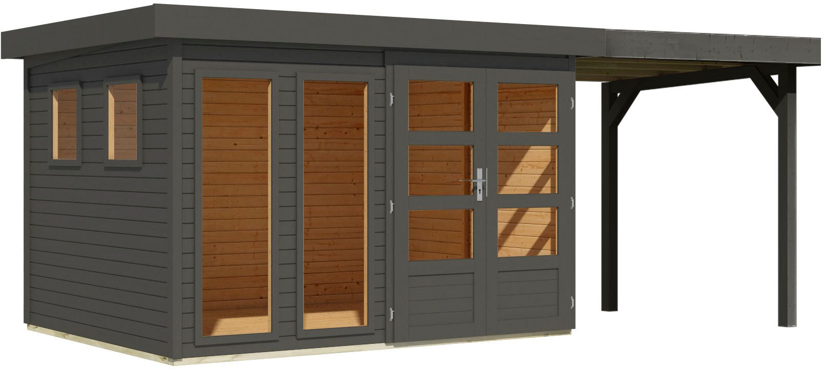 KONIFERA Gartenhaus Pinaki 5, BxT: 554x246 cm, (Set), inkl. Anbaudach