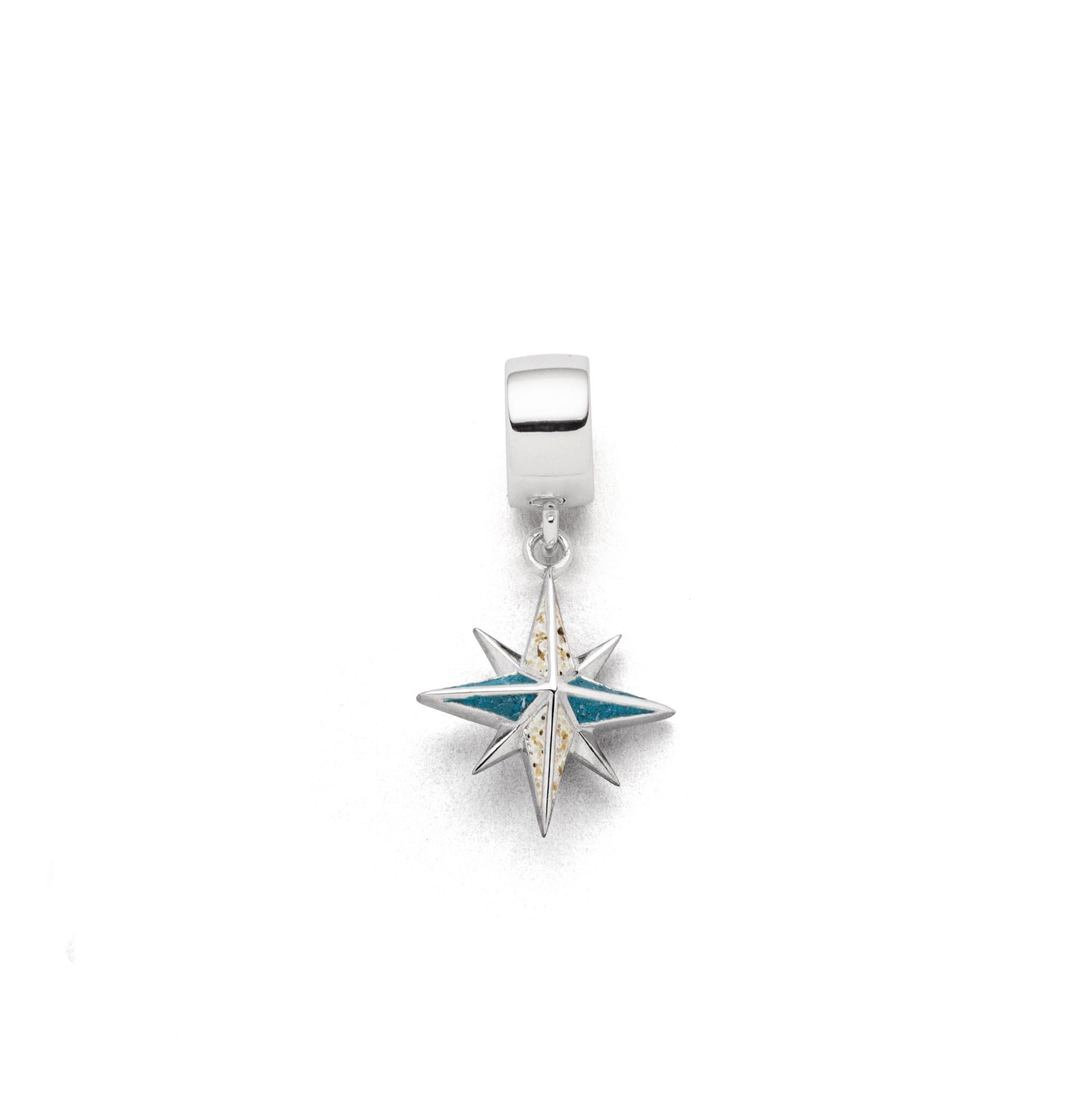 Bead DUR Schmuck: Charm "Kompassrose" mit Strandsand und blauem Steinsand F
