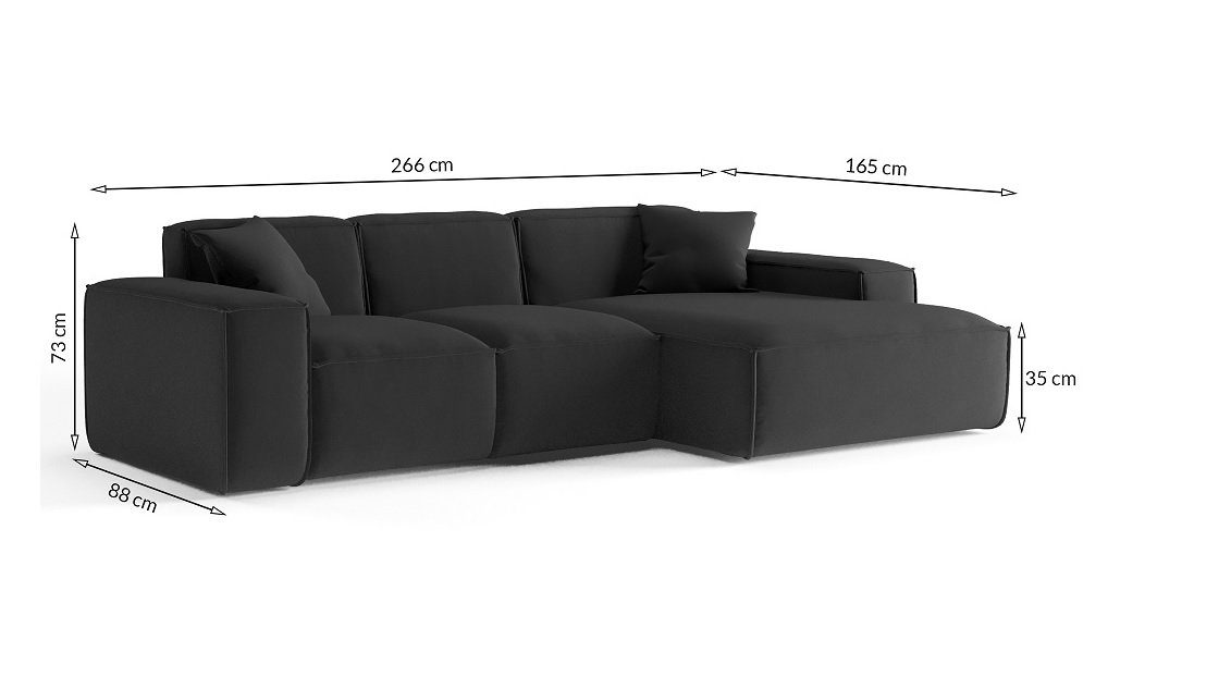 oder Möbel CELES PREMIUM inkl. Links in Ecksofa Stoff, mane Ecksofa Designersofa 2 Zierkissen Rechts Fun