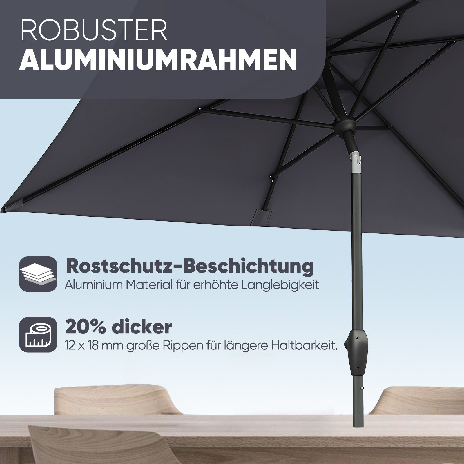 Sekey Sonnenschirm Rechteckige Sonnenschirme Kippbar mit Kurbel Gartenschirm groß, Sonnenschutz UV50+, Gartenschirm Knickbar, für Garten, Terrasse – Bild 4 von 5