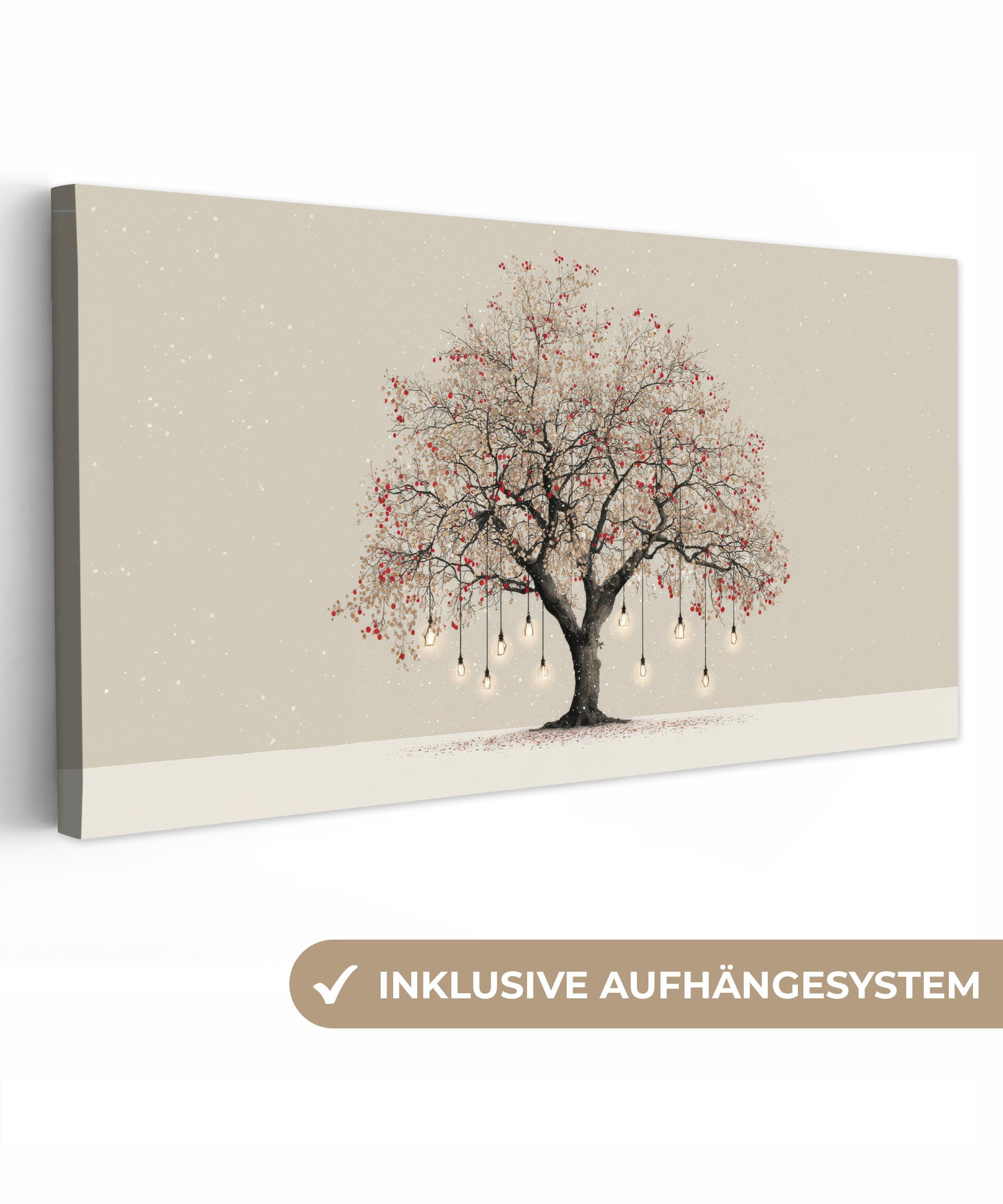OneMillionCanvasses® Leinwandbild Panorama Lichterbaum - Winter - Weihnachten - Mehrfarbig, Fotodruck (1 St), Wandbild, Deko Schlafzimmer Wohnzimmer Flur 40x20 cm