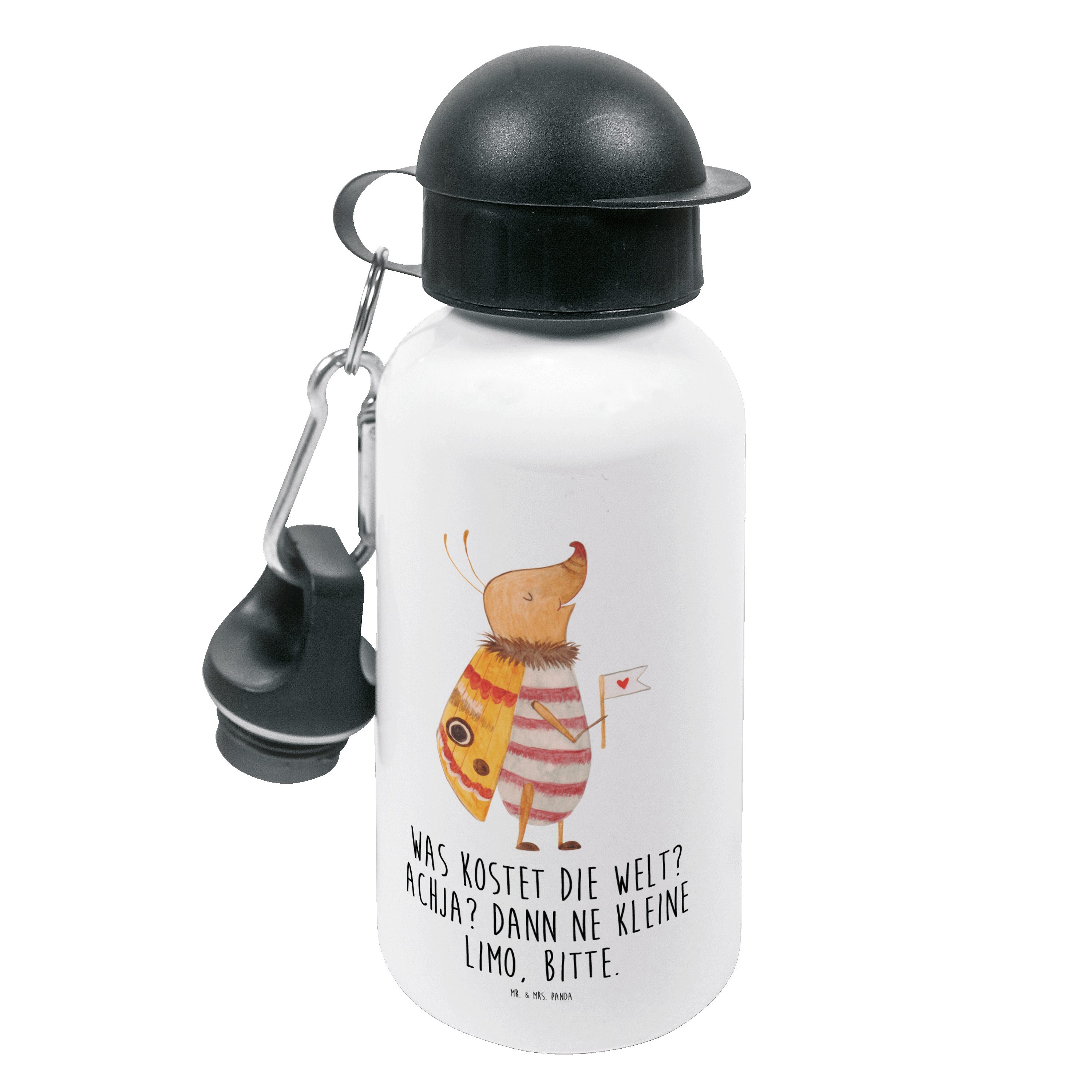Mr. & Mrs. Panda Trinkflasche Nachtfalter mit Fähnchen - Weiß - Geschenk, Kinder, Tiere, Trinkflasc