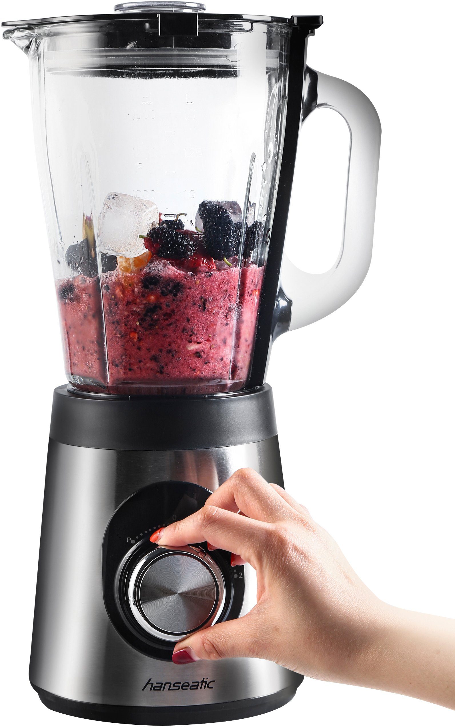 Hanseatic Standmixer 36986214 HBL800-15SD, 800 W, 1,5 L Mixbecher, Abschaltautomatik, Pulse-Funktion