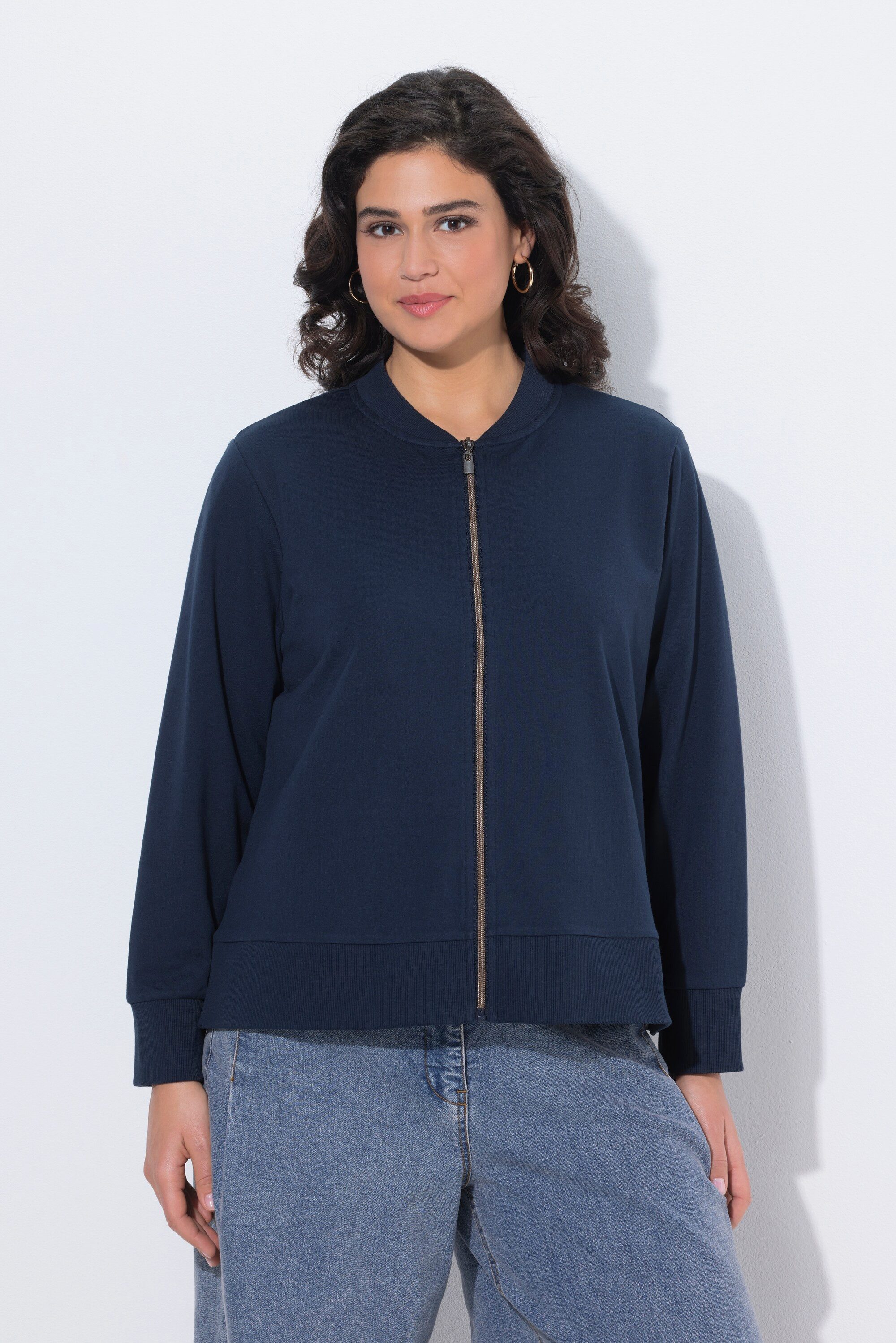 Ulla Popken Sweatjacke Sweatblouson Collegekragen kurz Langarm günstig online kaufen