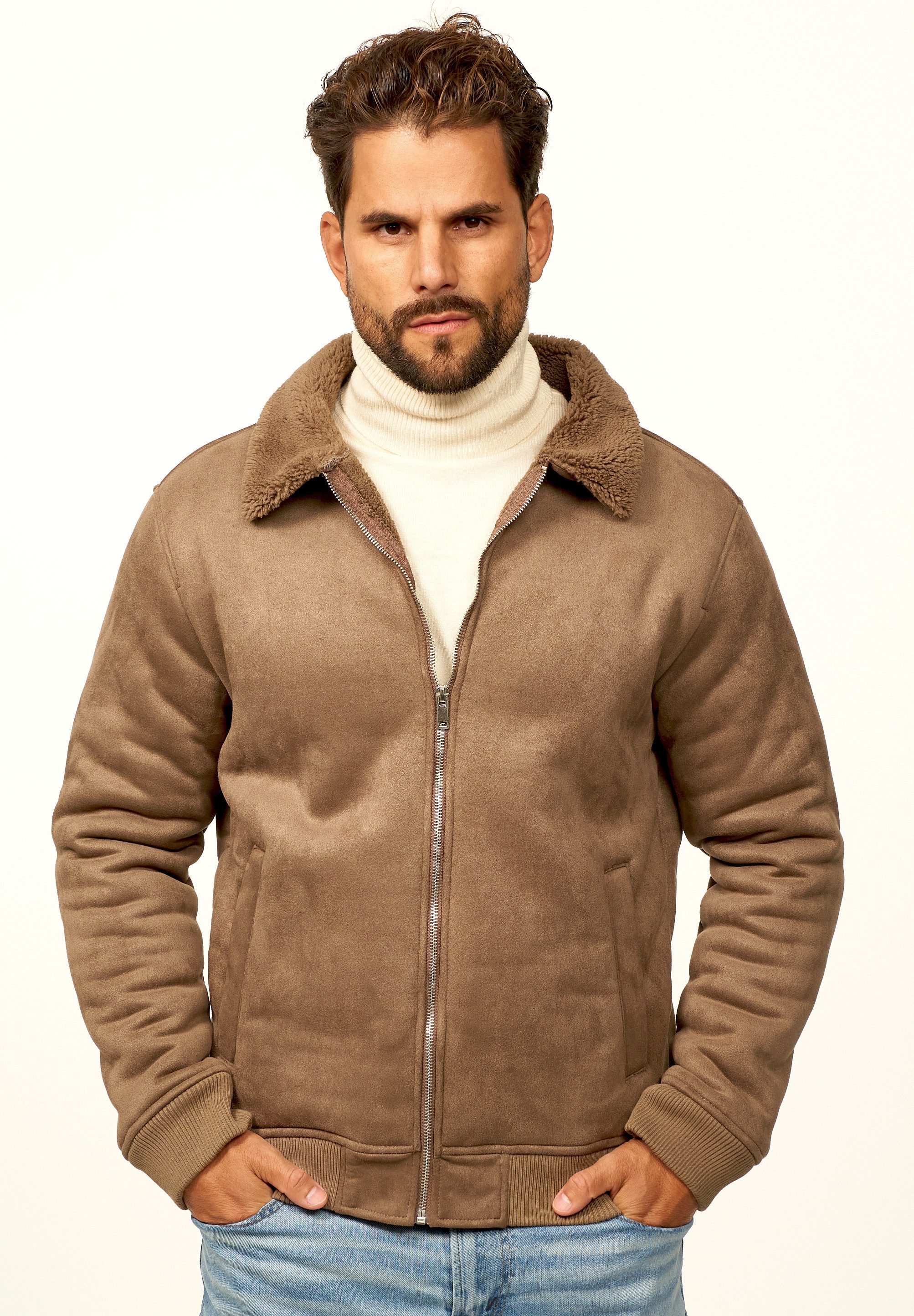 OneRedox Blouson als Weiche Übergangsjacke in Lammfell-Optik Herren Blousonjacke als Winterjacke Bomberjacke