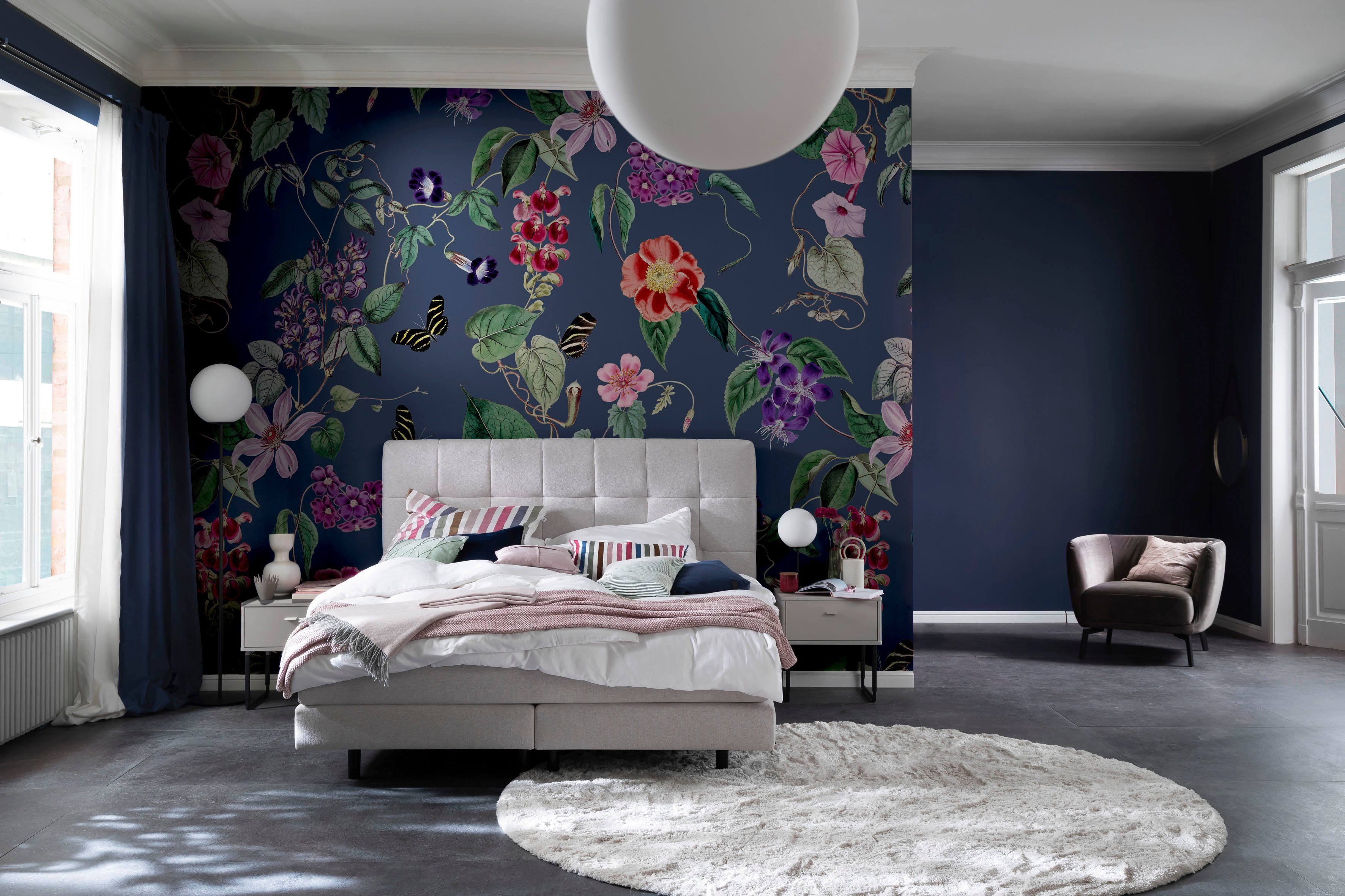 SCHÖNER WOHNEN-Kollektion Fototapete Blossom, glatt, matt, Blumen moderne Vliestapete für Wohnzimmer Schlafzimmer Küche blau | Fototapeten