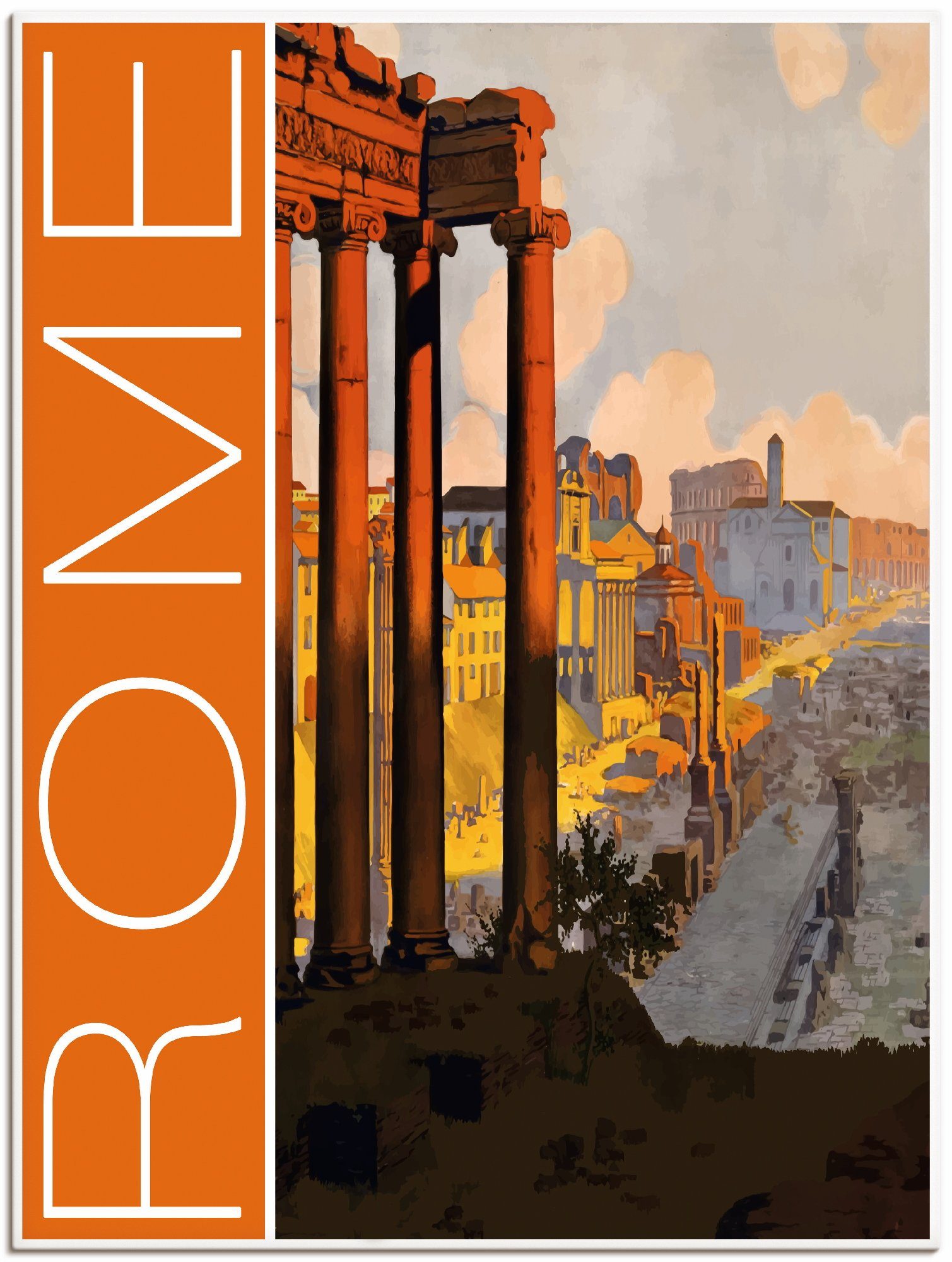 Größen Wandaufkleber Italien als Leinwandbild, oder Reiseplakat, Artland Rom versch. (1 Vintage Poster in Wandbild Alubild, St),