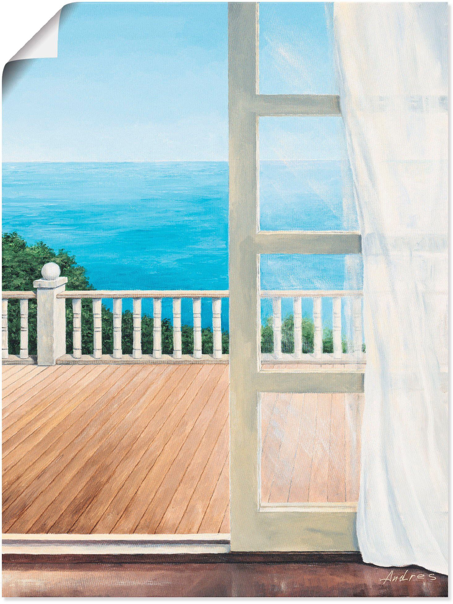 Artland Wandbild Veranda mit Meerblick, Poster Alubild, versch. (1 oder St), in Größen Wandaufkleber Fensterblick Leinwandbild, als
