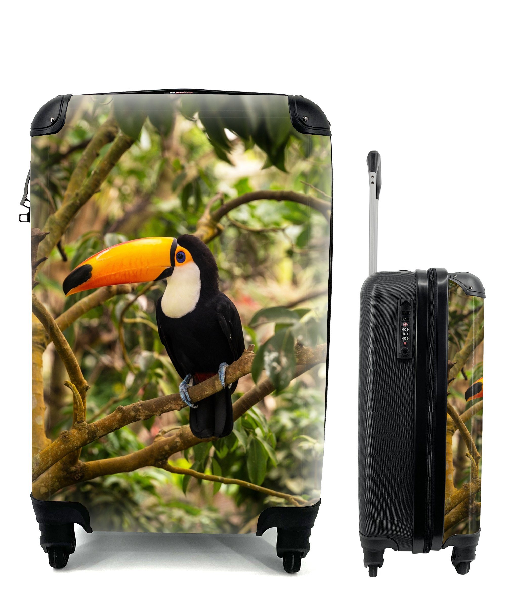 - 4 Ferien, Natur Handgepäckkoffer Tropisch, MuchoWow - Reisekoffer Handgepäck rollen, Dschungel mit Tukan - Vogel Reisetasche Trolley, Rollen, für -