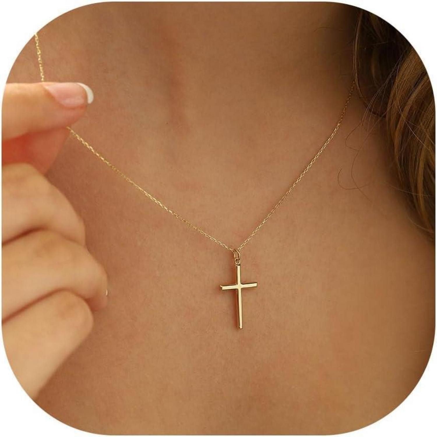 LuxusKollektion Kreuzkette Kreuz Kette Damen 14K Gold Vergoldet