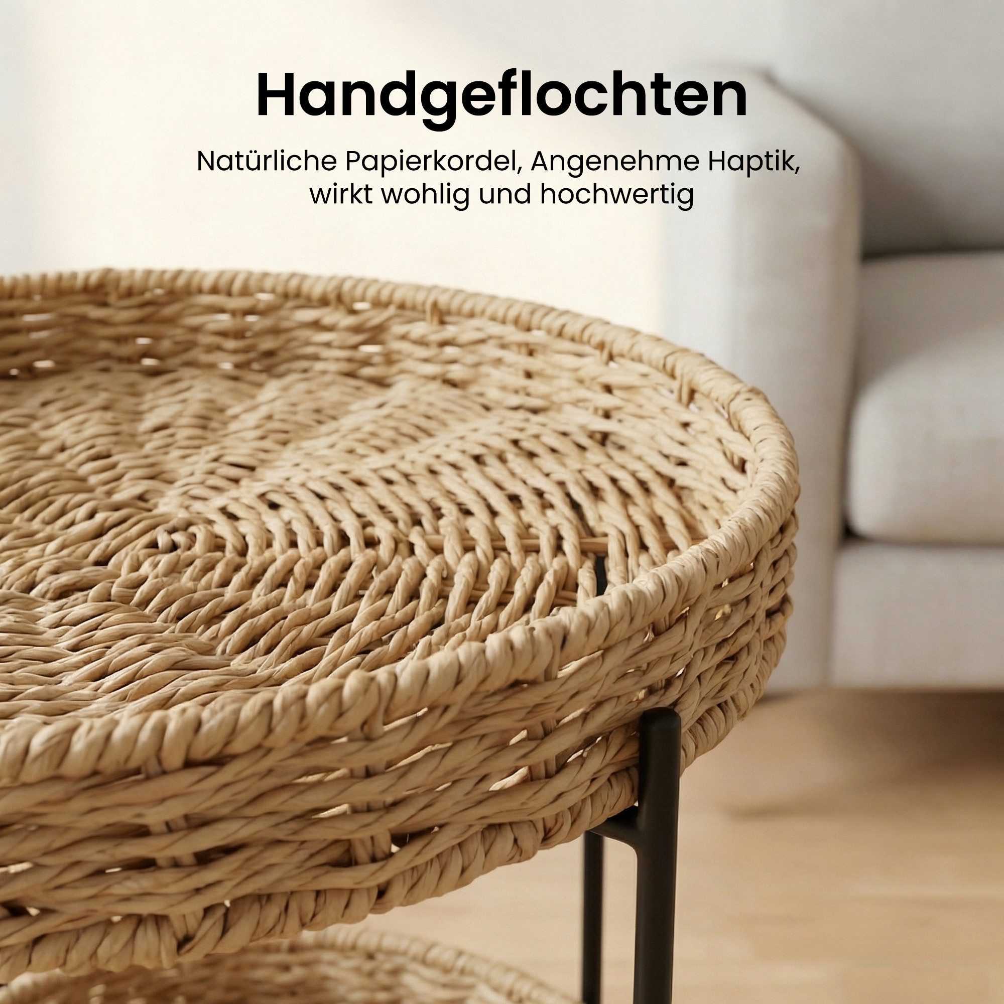 Mai & Mai Beistelltisch Sofatisch mit abnehmbarem Serviertablett vormontiert Reglo-08 (1-St), X-förmige Konstruktion,Tablett aus Papierkordel oder Kunststoff