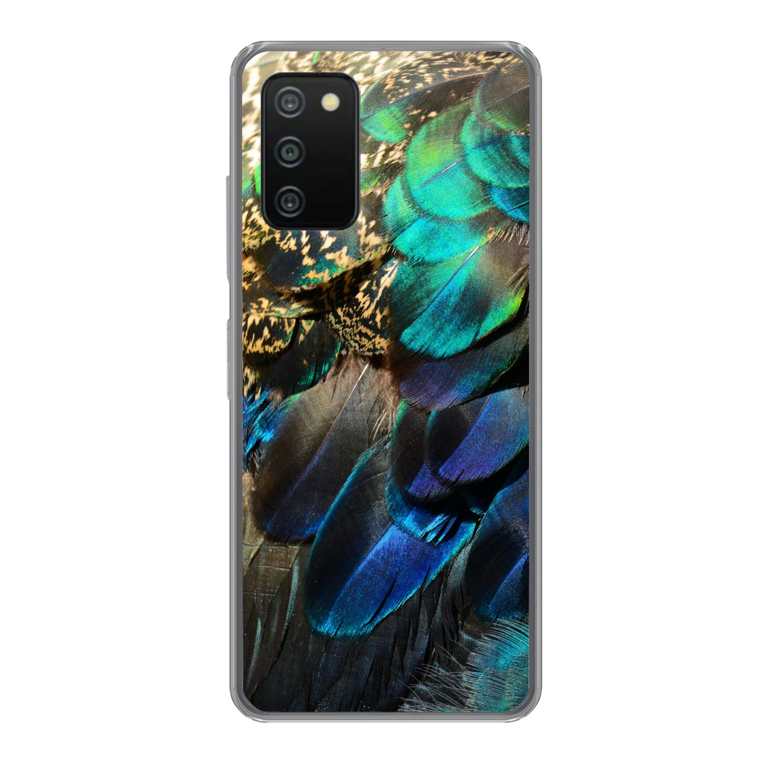 MuchoWow Handyhülle für Samsung Galaxy A03s Federn - Pfauenfedern - Pfau - Blau - Kunst, Smartphone-Bumper, Print, Handy Schutzhülle Dünn