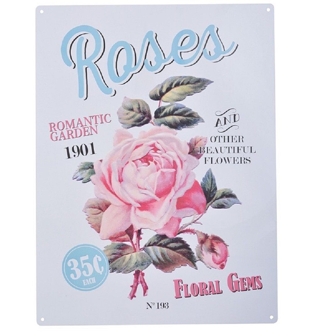 Metallschild Blechschild, Reklameschild Rosen, Romantic Garden