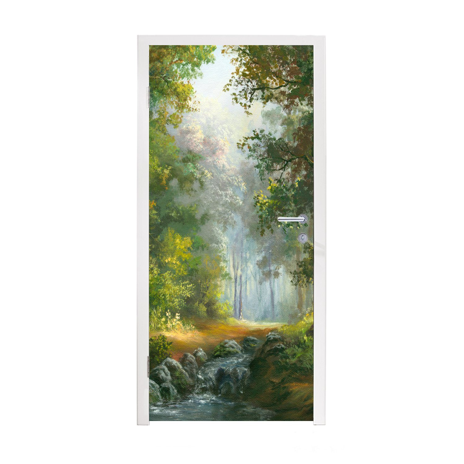MuchoWow Türtapete Wald - Ölgemälde - Sommer, Matt, bedruckt, (1 St), Fototapete für Tür, Türaufkleber, 75x205 cm