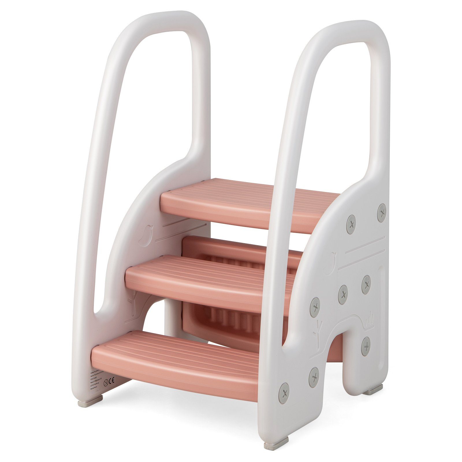 COSTWAY Tritthocker 3 stufig Kinder rosa Griffe, mit 50kg bis Trittschemel