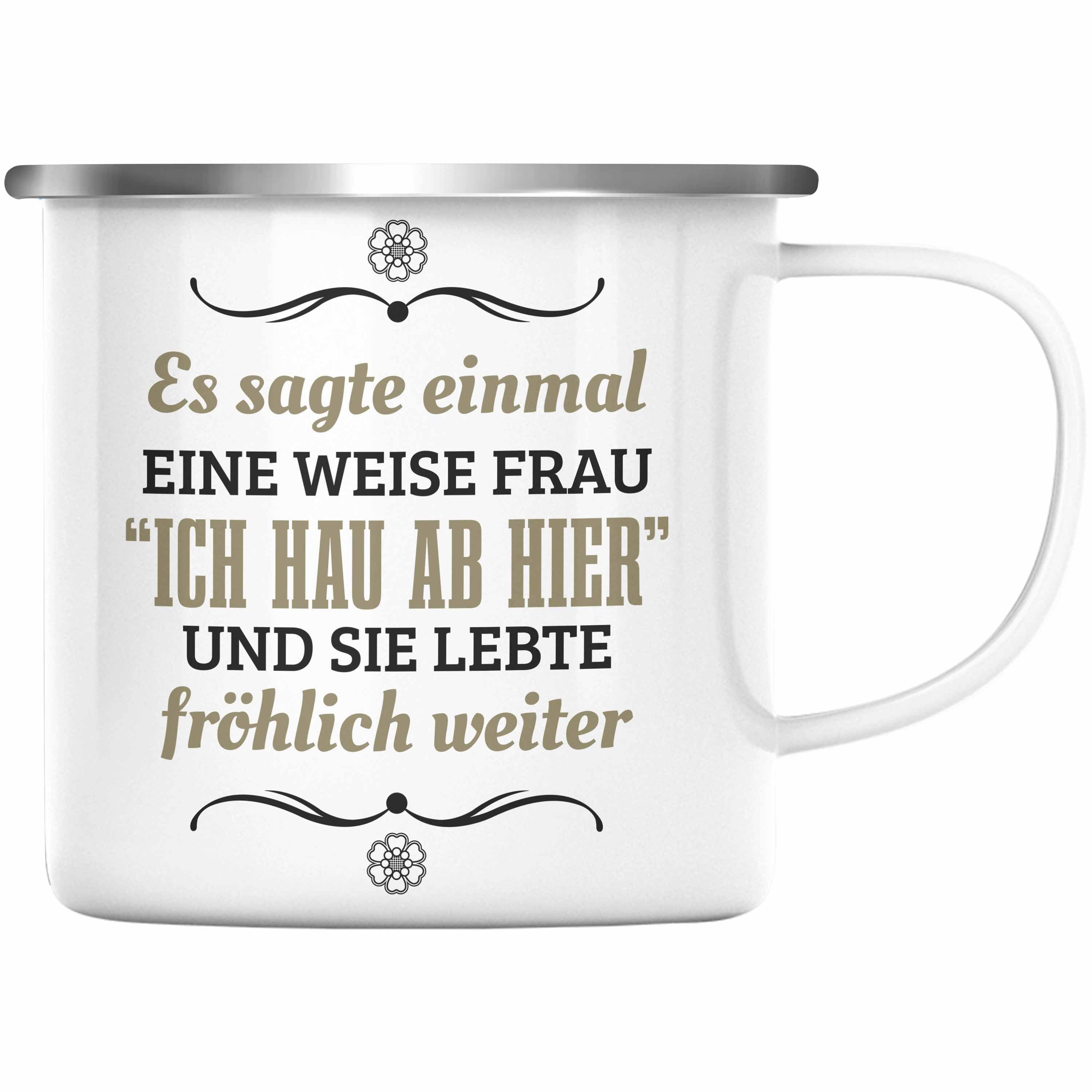 Trendation Thermotasse Trendation - Jobwechsel Silber - Emaille Sprüche Geschenk Ich Tasse Ab Abschiedsgeschenk Lustig Kollege Kollegin Hier Hau