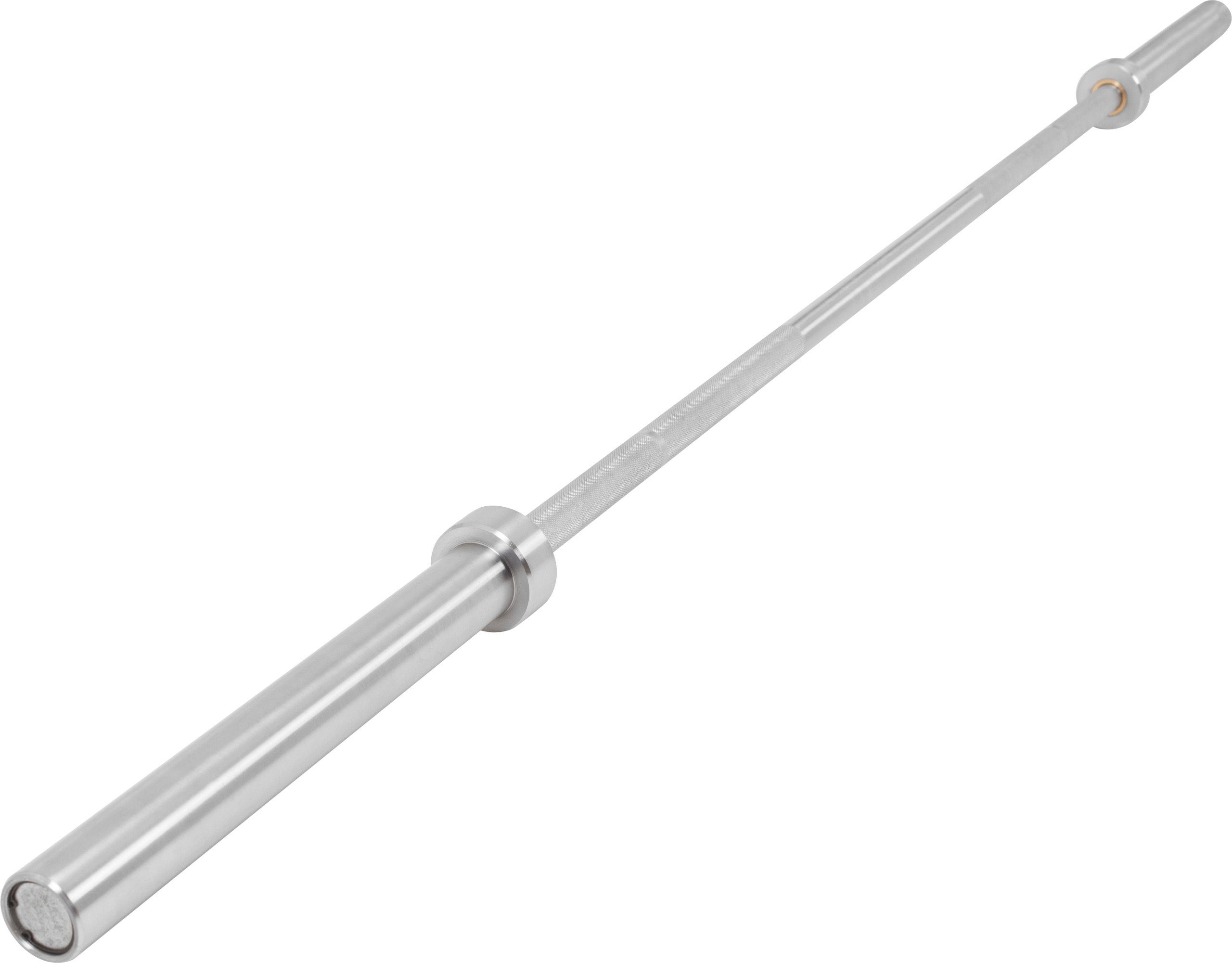 GORILLA SPORTS Olympiastange Langhantelstange - 218 / 220 cm, Gerändelt, 2 Federverschlüss, Ø 50 mm, Chrom, Olympische Hantelstange bis 450 kg Belastbar, Verchromt