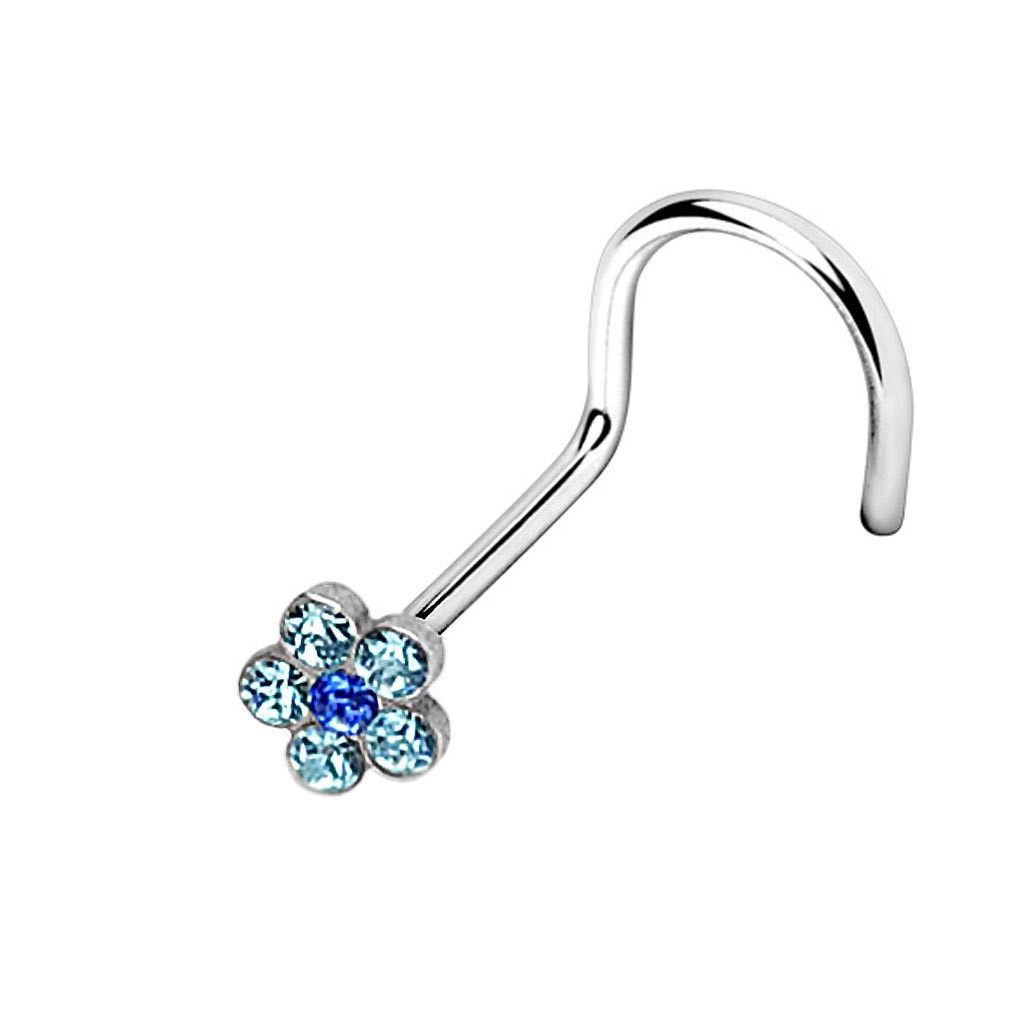 viva-adorno Nasenpiercing gebogen 0,8mm Nasenstecker Zirkonia Kristall Blume Blüte Nasenring