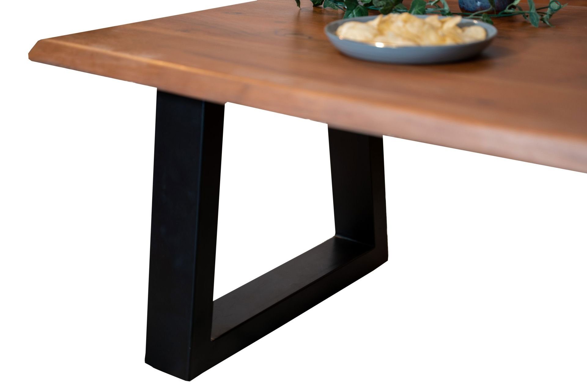 SAM® Couchtisch Flower, massives Akazienholz, Trapezgestell aus Metall in schwarz, Baumkante