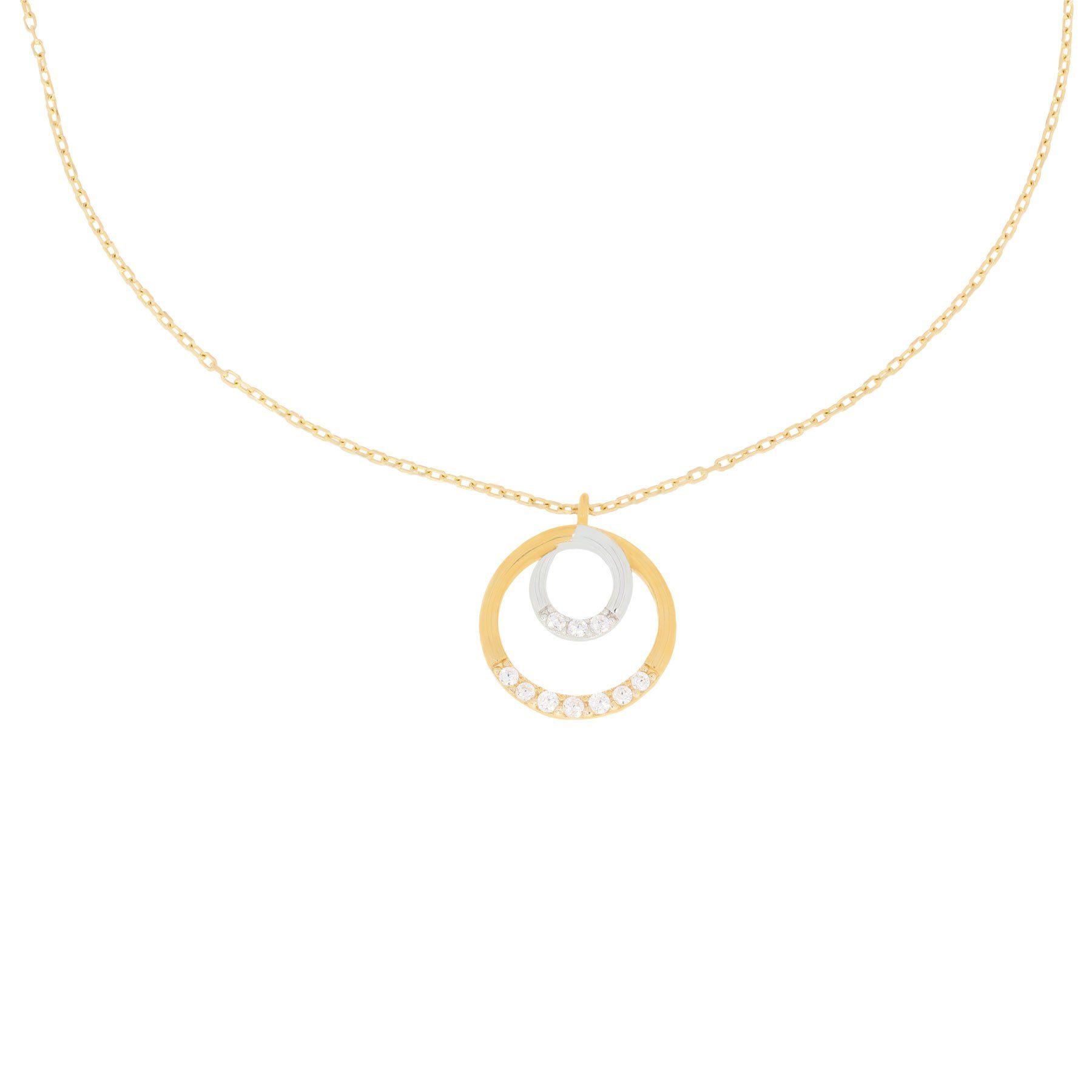 Stella-Jewellery Collier 585er Gold Collierkette mit Kreisanhänger Zirkonia (inkl. Etui), Collierkette mit Zirkonia