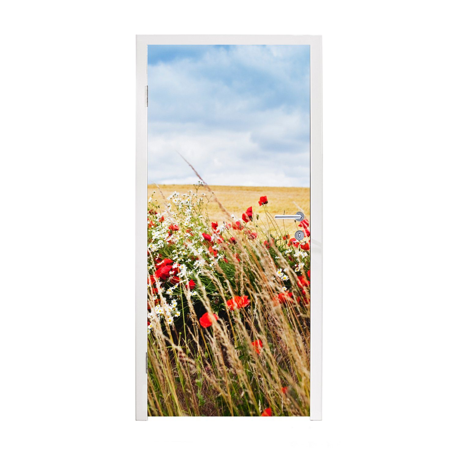 bedruckt, für Wolken - Türtapete 75x205 Türaufkleber, MuchoWow Tür, Rot, - St), Matt, (1 Blumen Fototapete cm