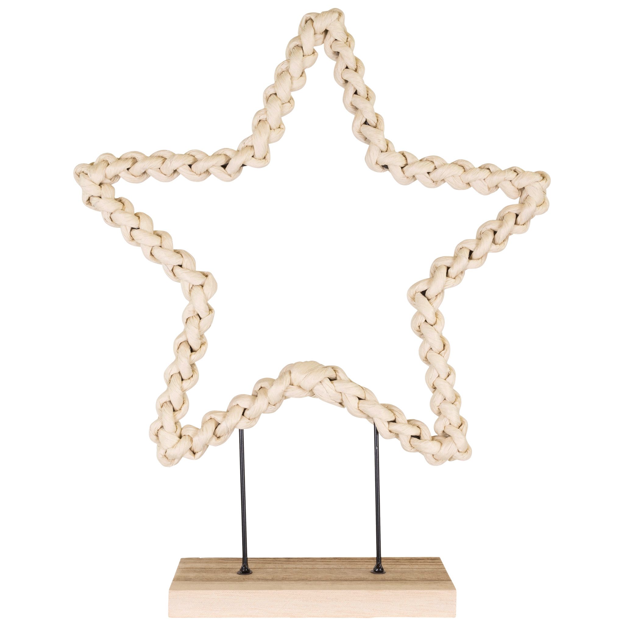 matches21 HOME & HOBBY Dekofigur Deko Stern aus Metall mit Papierkordel auf Holzfuß Cremeweiß 37 cm (1 St), Boho Weihnachtsdeko für Zuhause