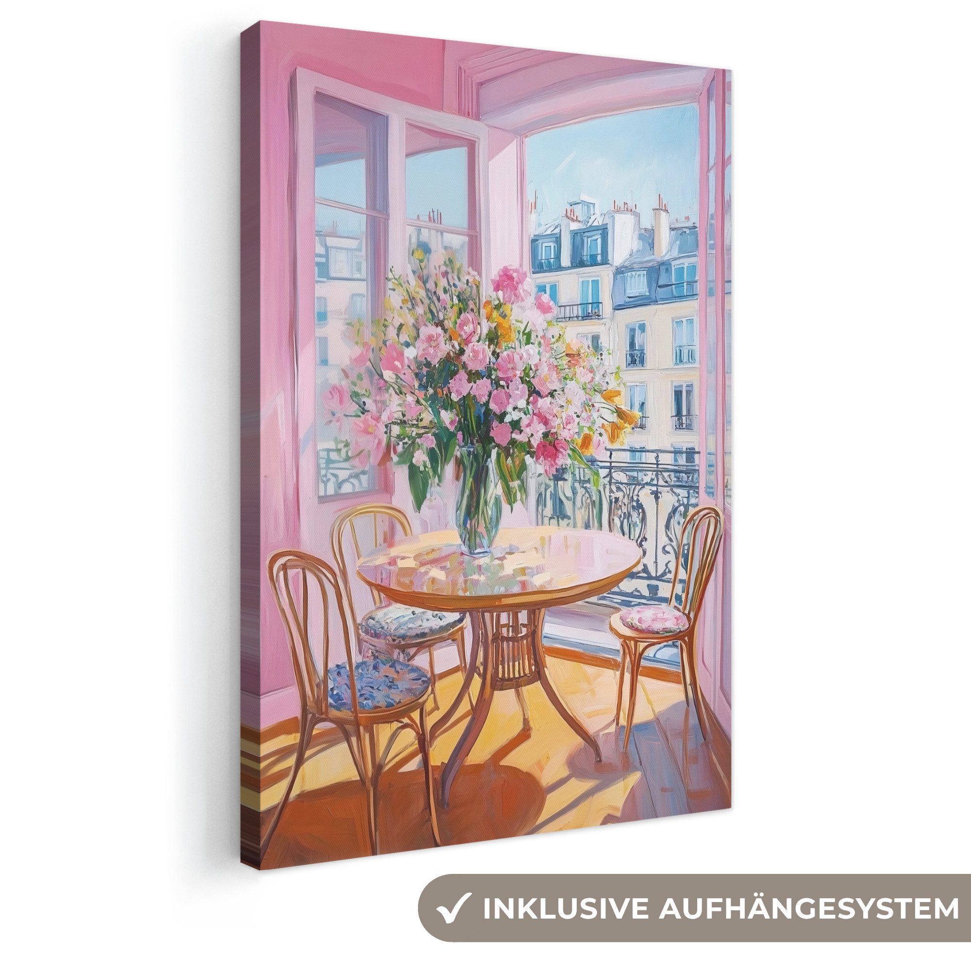 OneMillionCanvasses® Leinwandbild Rosa - Stadt - Blumen, Fotodruck (1 St), Leinwand Canvas Wandbild, Wanddekoration 20x30 cm