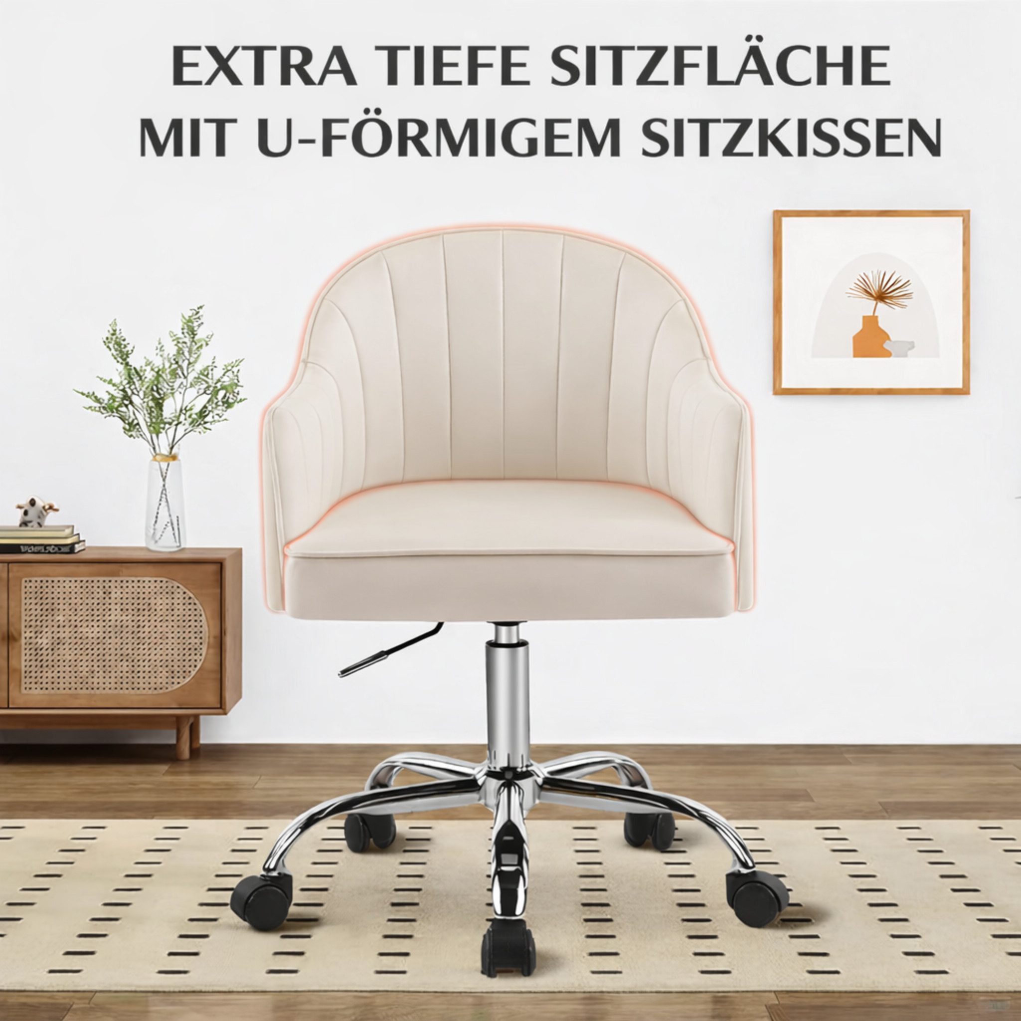 Fiximaster Polsterstuhl höhenverstellbarer Drehstuhl mit 360° Drehfunktion und Rollen (1 St), moderner Samt-Bürostuhl, Schminkstuhl