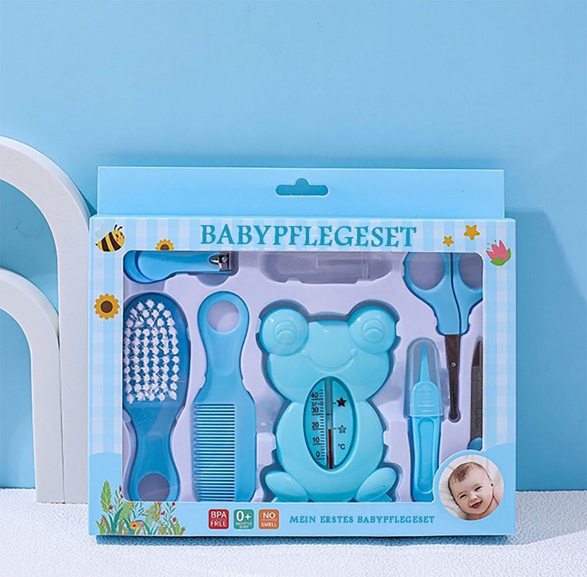 TPFBeauty Babypflege-Set inkl. aller Pflegeartikel - tlg., für 8-teiliges Produkte Neugeborene, Pflegeset Baby Erstausstattung Blau 8