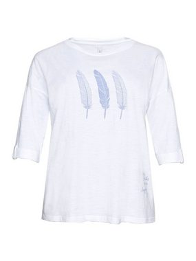 Sheego 3/4-Arm-Shirt Große Größen aus Flammgarn, mit Federn-Druck