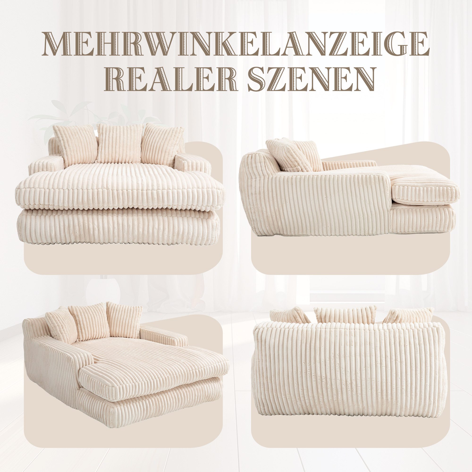 Celya Sofa Cord-Schlafsofa mit 3 Kissen,Bequemes Einzelsitz-Bodensofa,Loungesofa, fur Wohnzimmer, Büro & Wohnung,Beige – Bild 5 von 5