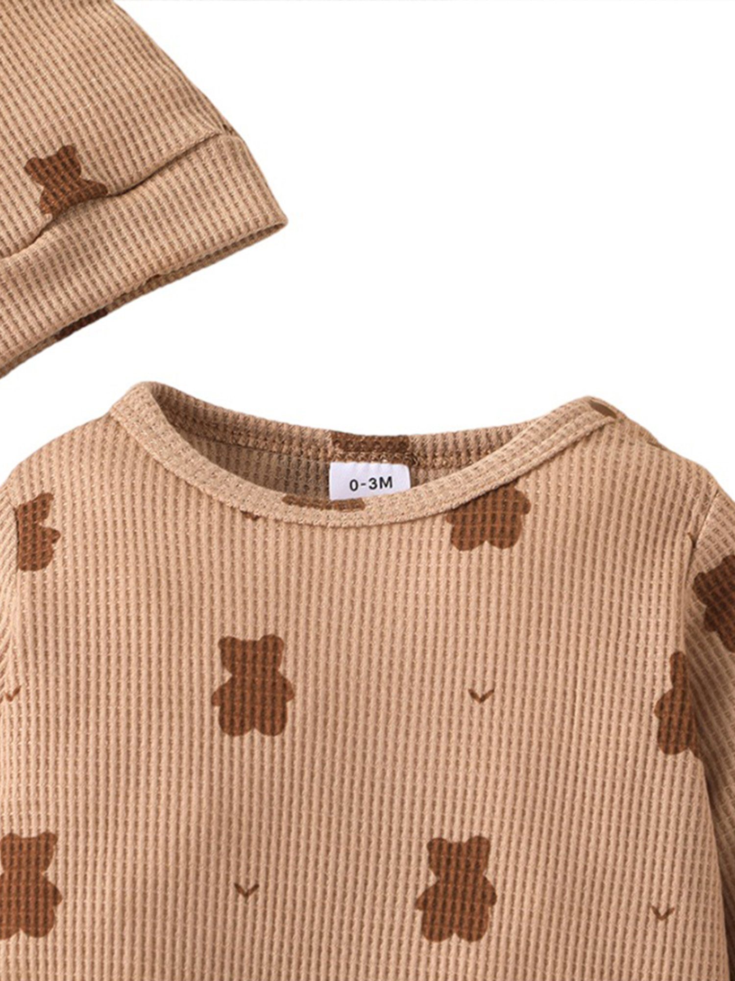 Babys, Strampler Neugeborene aus Pyjama, Süßes LAPA 2-tlg) Bärenmuster, (Set, Waffelstoff, Langarm Helles Set und Khaki Babys 2-tlg Hausanzug für Krabbelkleidung Mütze für Overall