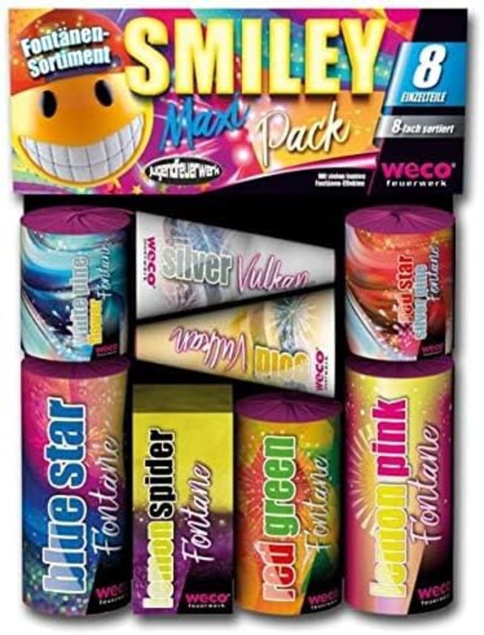 happy sparks® Geburtstagskerze Smiley Maxi Pack 8-teiliges Fontänen - Jugen günstig online kaufen