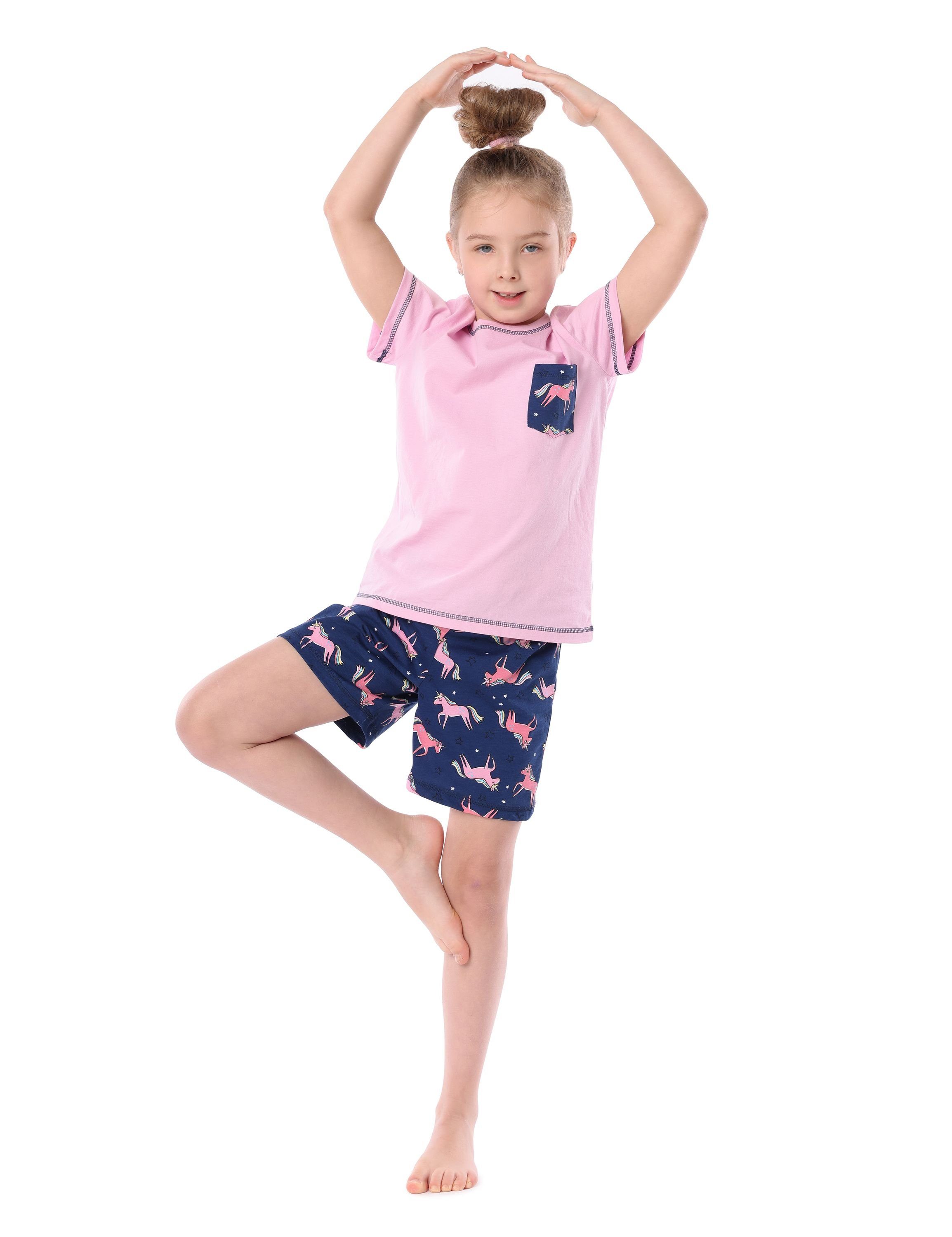 Merry Style Schlafanzug Mädchen MS10-292 Set Kurz Schlafanzüge Rosa/Einhorn Pyjama Baumwolle aus