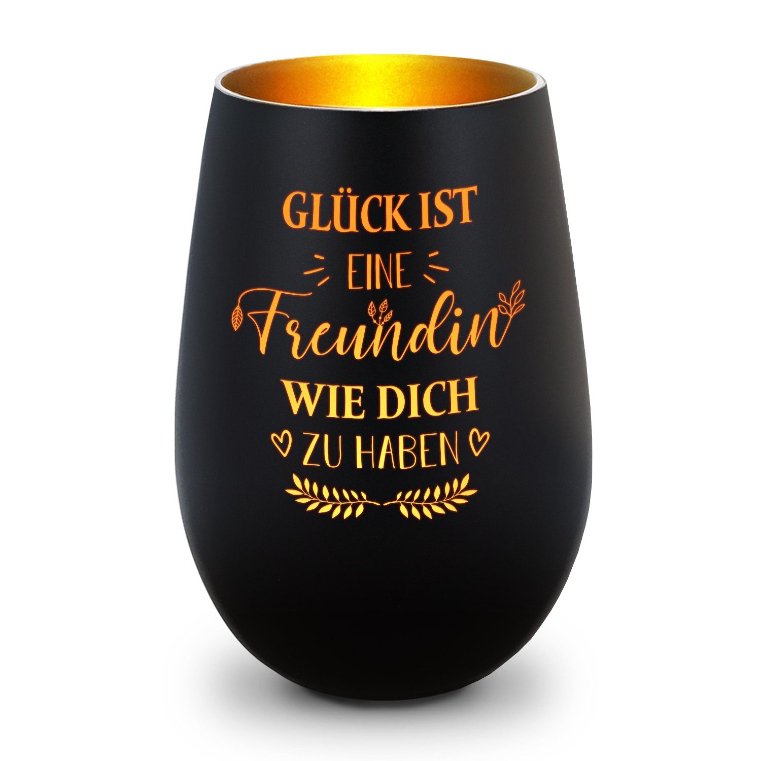 Windlicht aus Glas mit Gravur - Glück ist eine Freundin wie Dich zu haben - Deko