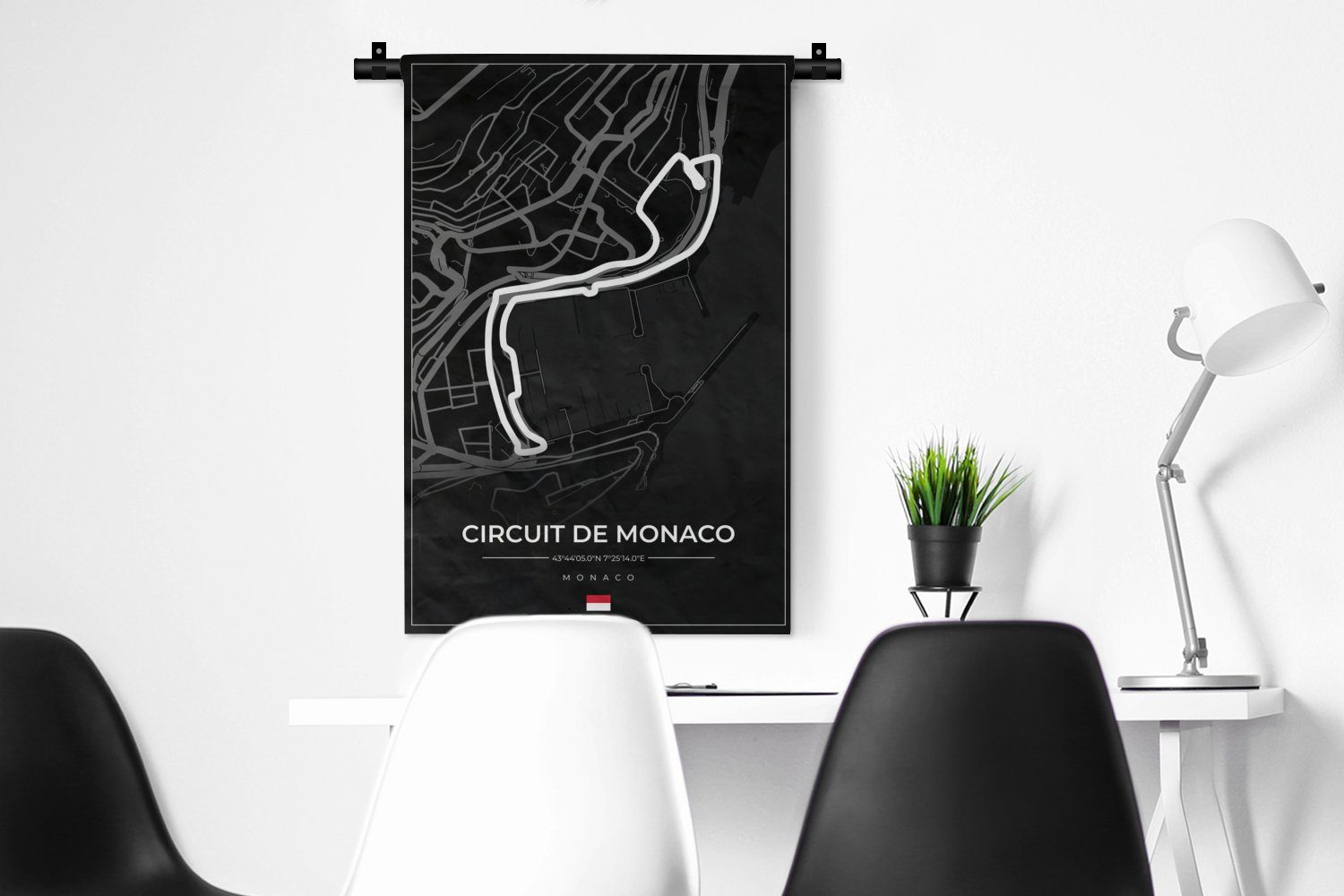 MuchoWow Wanddekoobjekt Monaco Wandbehang, - Monaco Kleid, de Schwarz, Wohnzimmer, für 1 Schlafzimmer, Kinderzimmer Wanddeko Formel - Rennstrecke - - Circuit